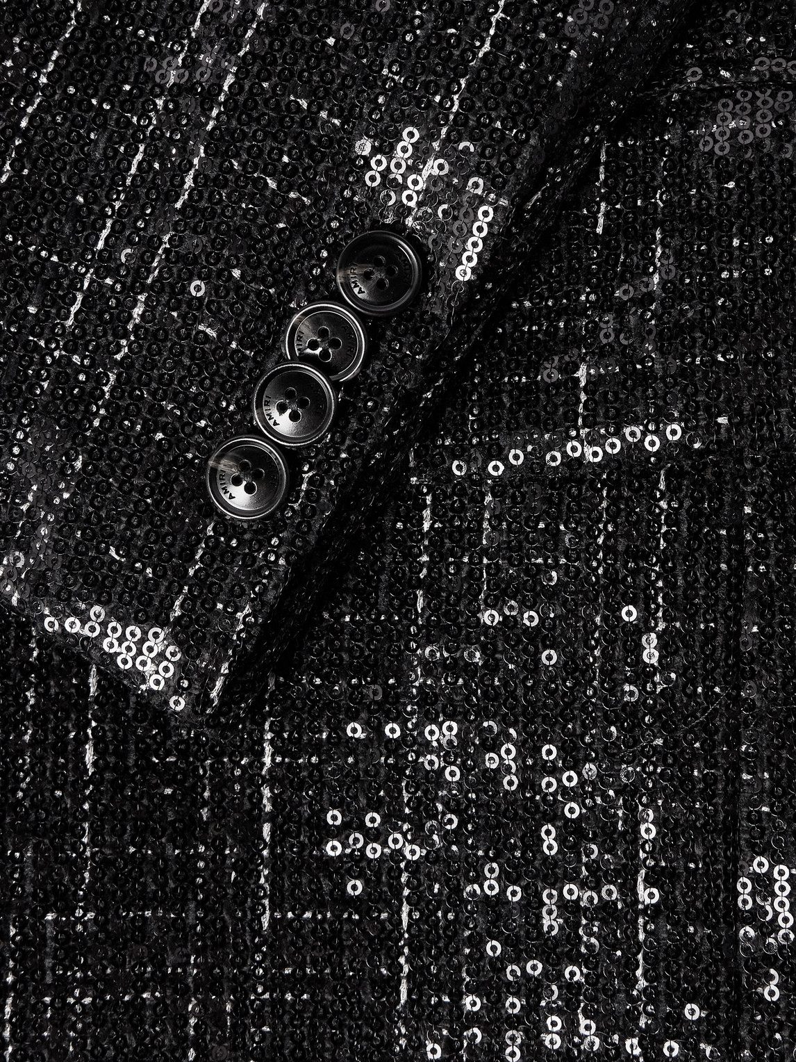 Shop Amiri Double-breasted Checked Sequinned Bouclé Blazer In Black