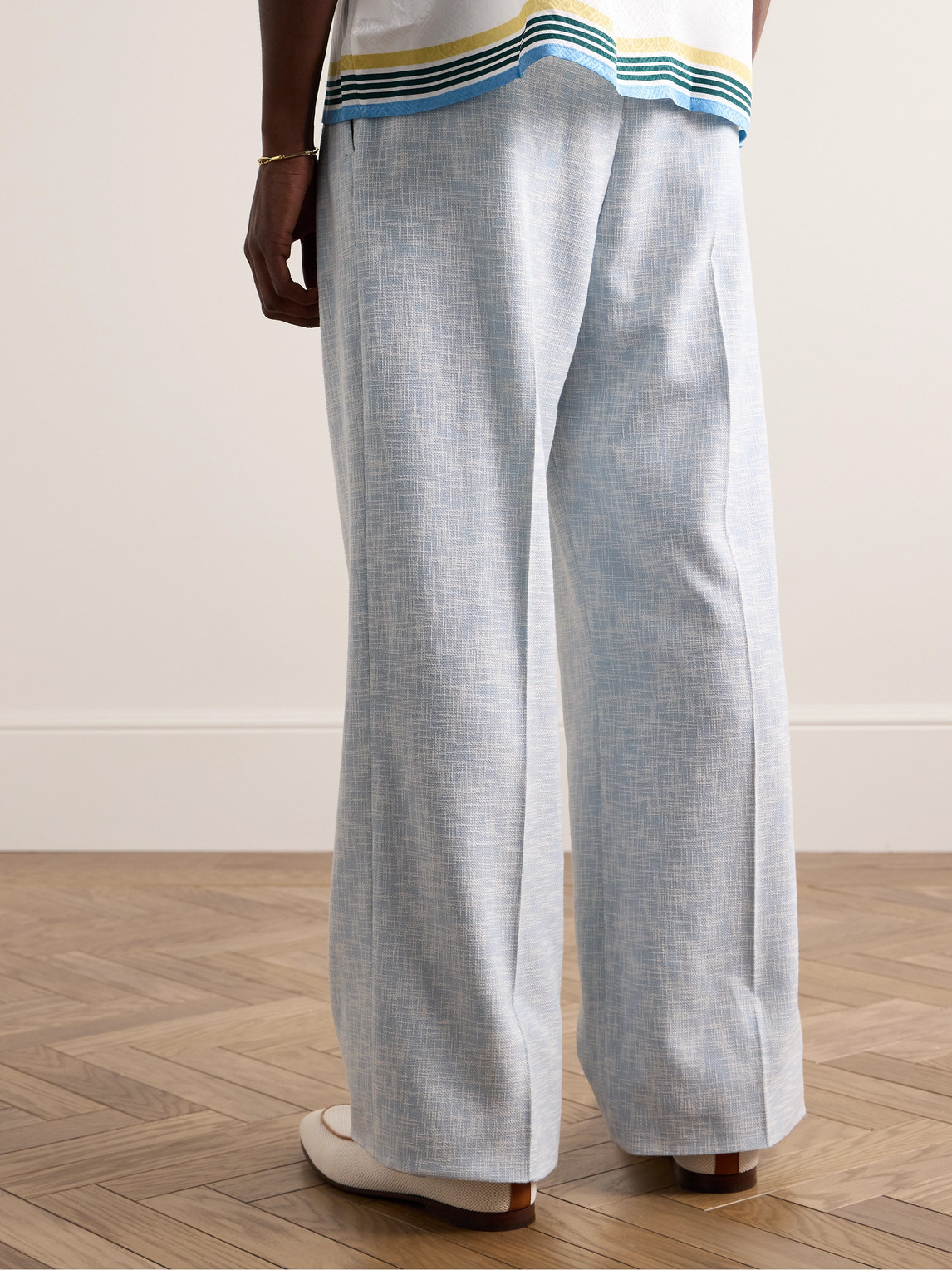 Shop Amiri Wide-leg Pleated Woven Suit Trousers In Blue