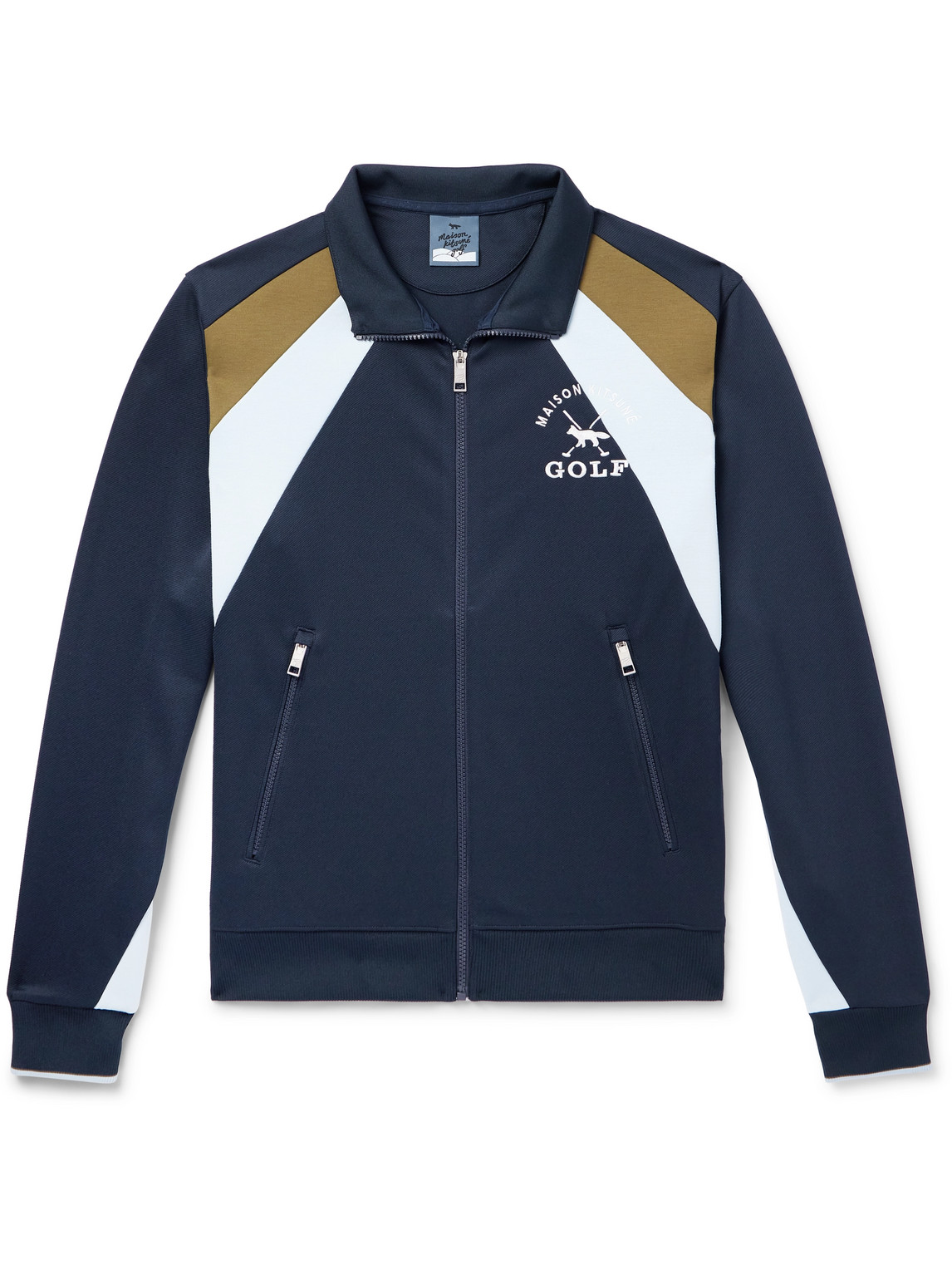 Maison Kitsuné Logo-embroidered Colour-block Tech-jersey Golf Jacket In Blue