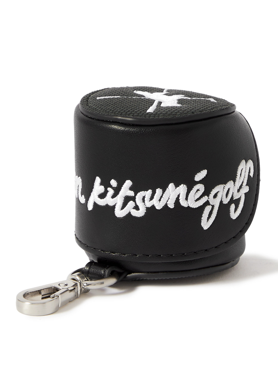 Maison Kitsuné Logo-embroidered Canvas And Faux Leather Ball Case In Black