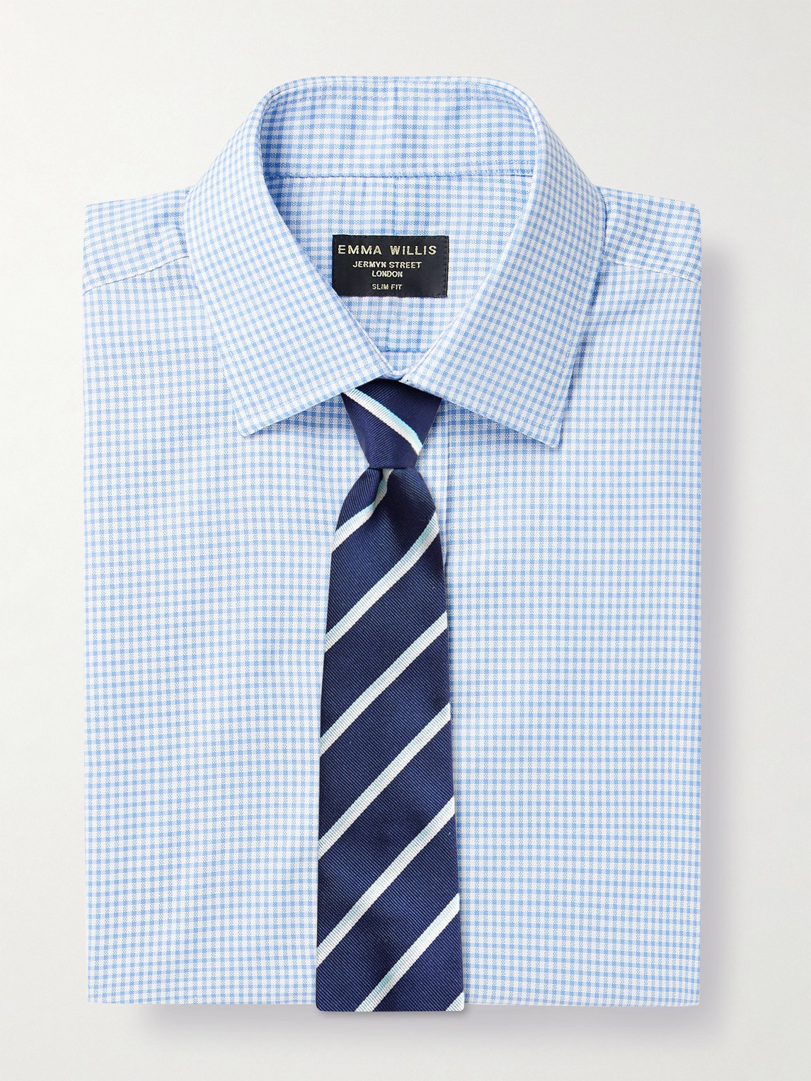 Shop Emma Willis Slim-fit Checked Cotton Oxford Shirt In Blue
