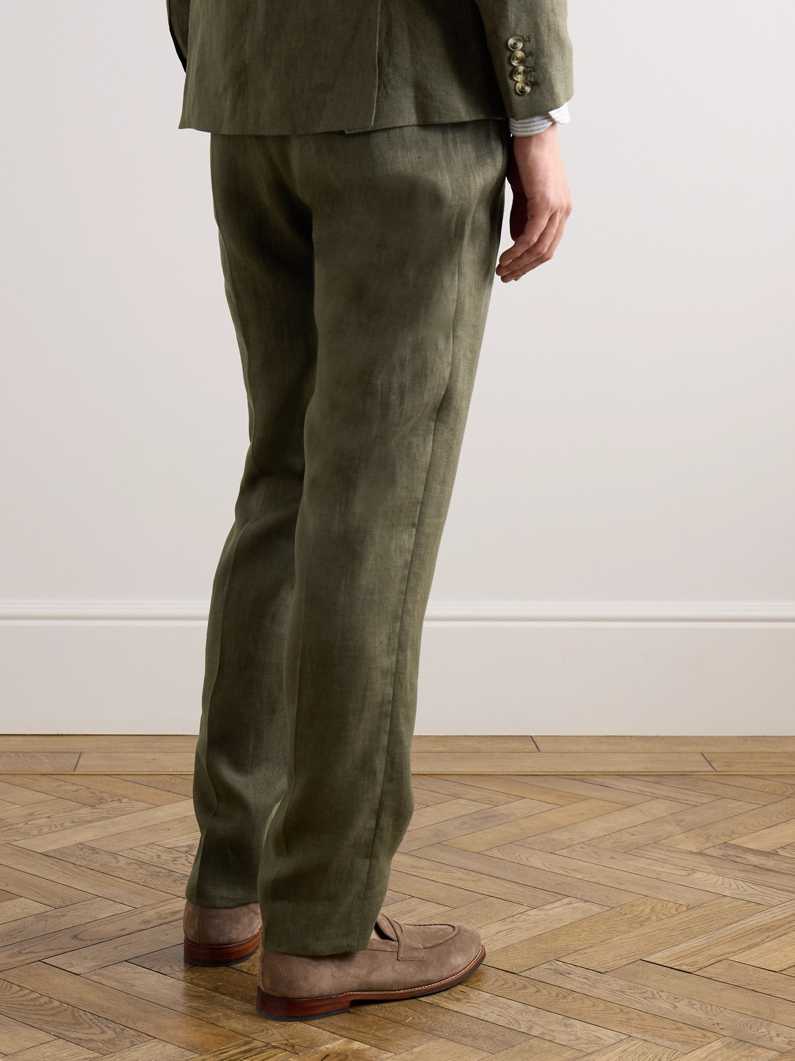 Shop Favourbrook Allercombe Slim-fit Straight-leg Linen Suit Trousers In Green