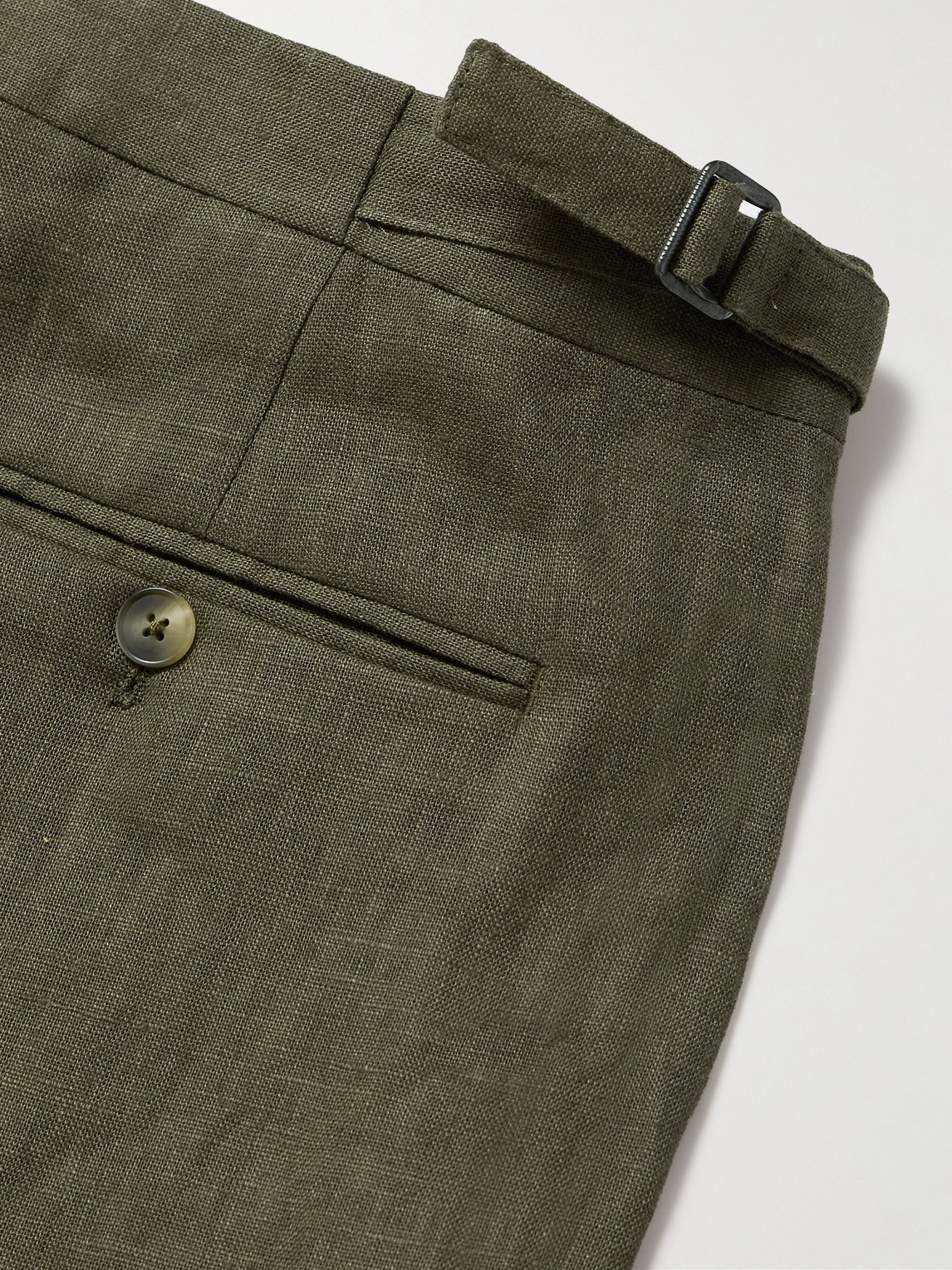 Shop Favourbrook Allercombe Slim-fit Straight-leg Linen Suit Trousers In Green