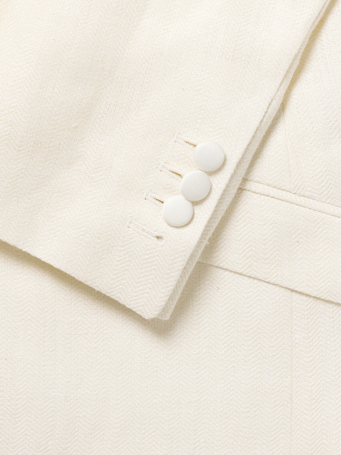 Shop Favourbrook Grosgrain-trimmed Herringbone Linen And Silk-blend Tuxedo Jacket In Neutrals