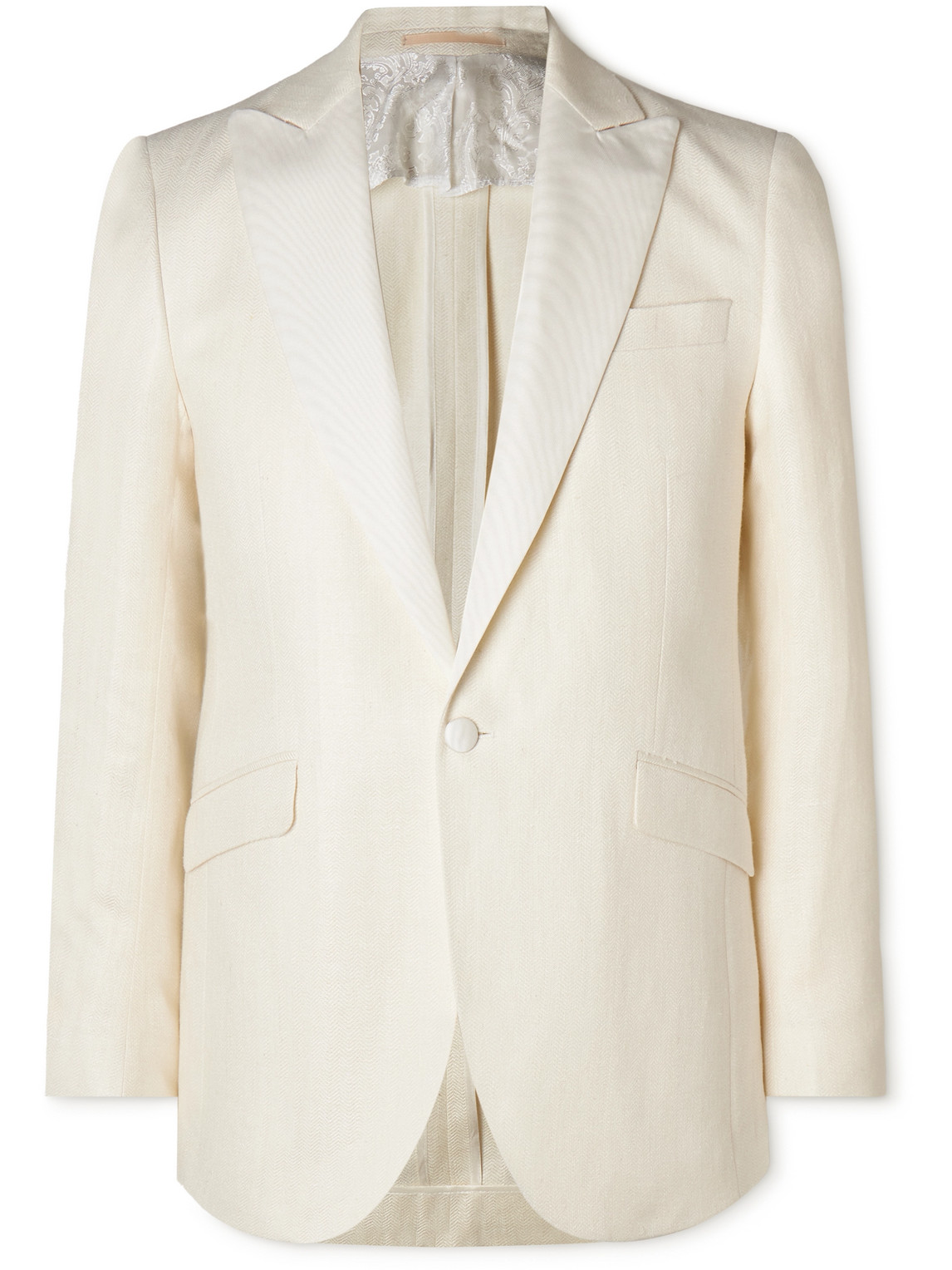 Grosgrain-Trimmed Herringbone Linen and Silk-Blend Tuxedo Jacket