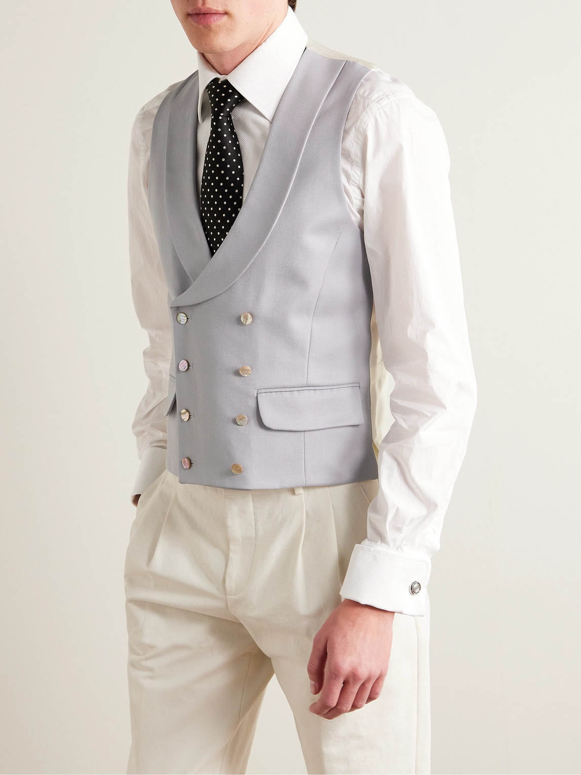 Shop Favourbrook Slim-fit Shawl-collar Double-breasted Wool-twill And Satin Waistcoat In Gray