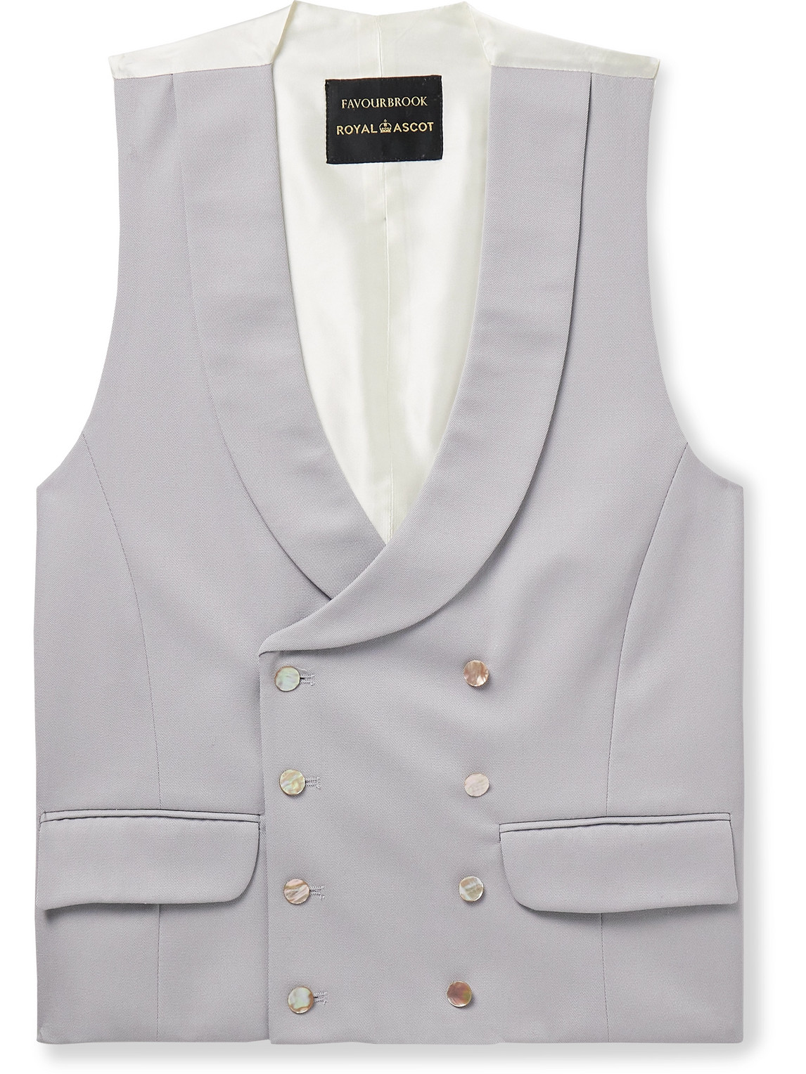Favourbrook Slim-fit Shawl-collar Double-breasted Wool-twill And Satin Waistcoat In Grey