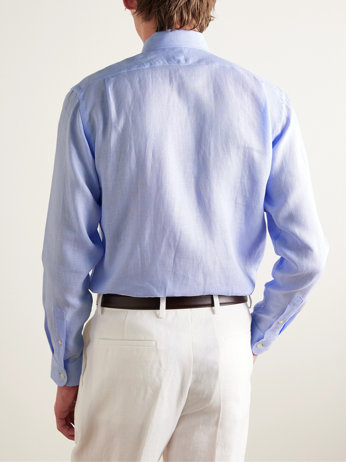 Shop Favourbrook Bridford Cutaway-collar Linen Shirt In Blue