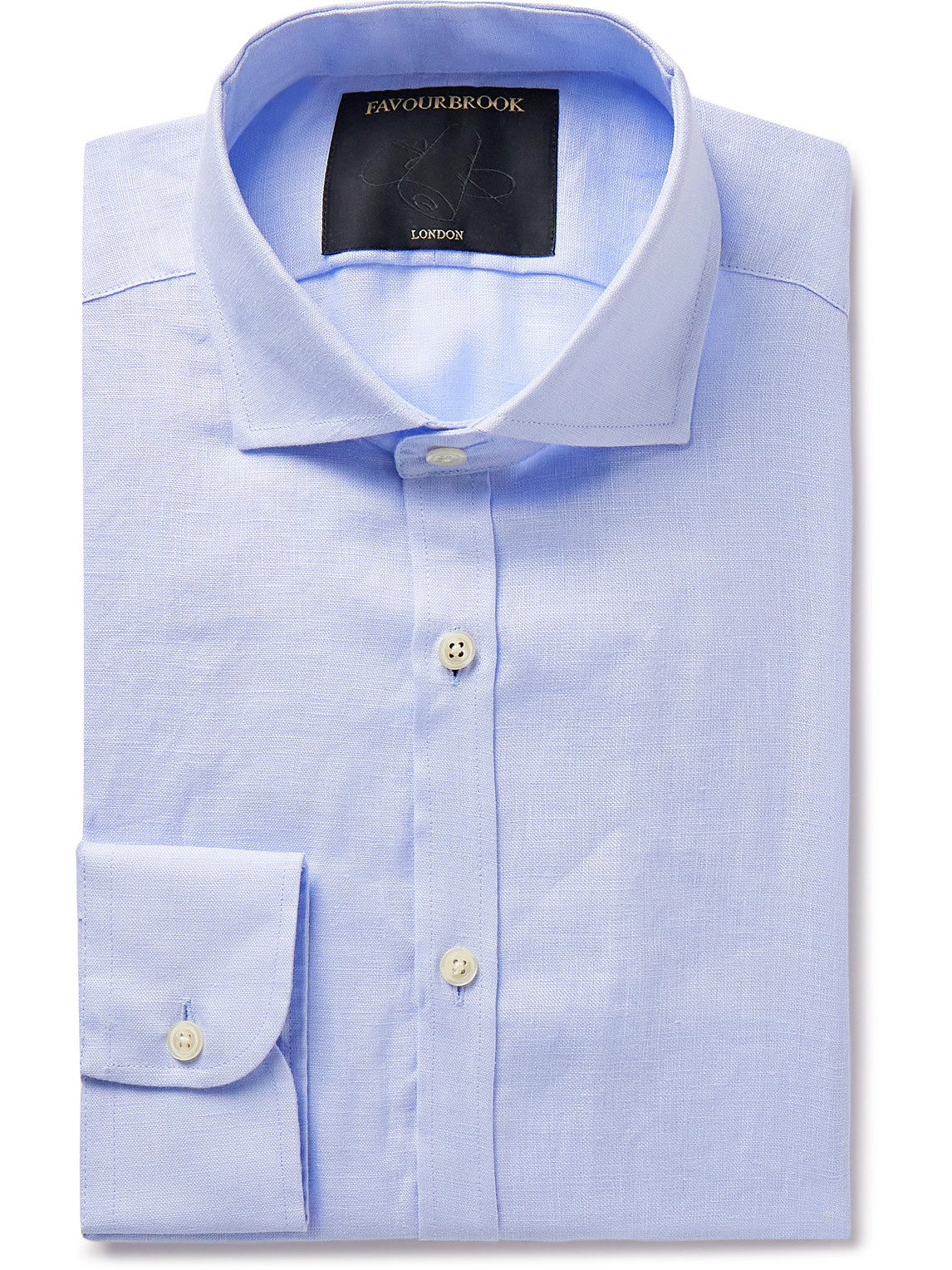 Favourbrook Bridford Cutaway-collar Linen Shirt In Blue