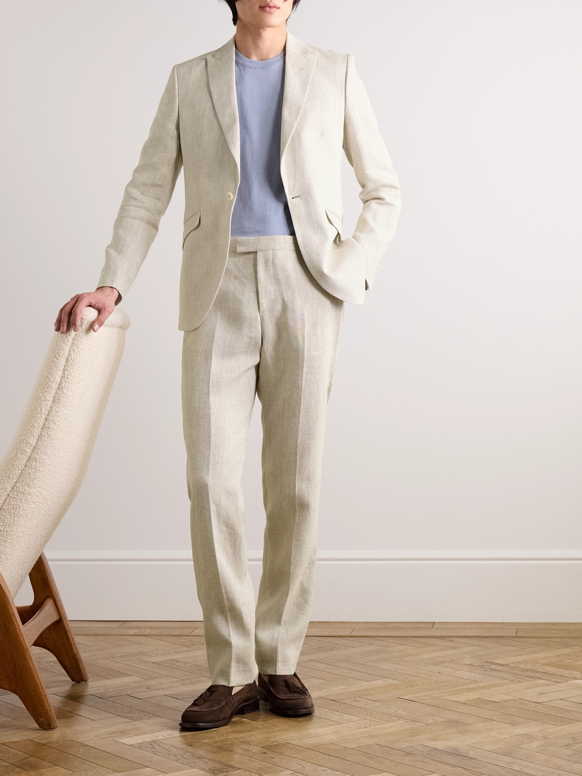 Shop Favourbrook Allercombe Slim-fit Straight-leg Linen Suit Trousers In Unknown