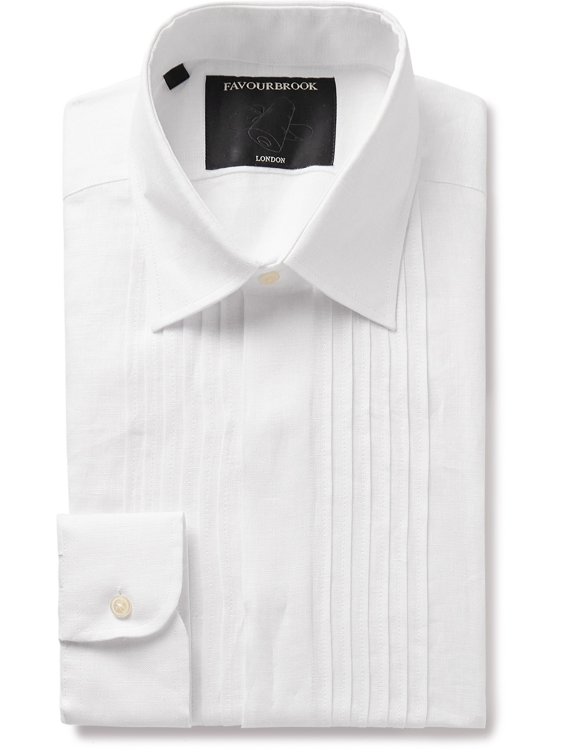 Favourbrook Pintucked Linen Tuxedo Shirt In White