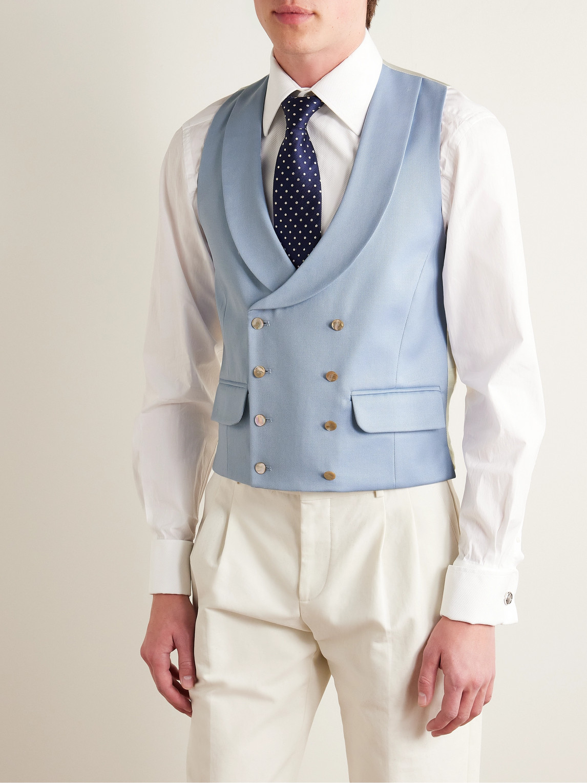 Shop Favourbrook Slim-fit Shawl-collar Double-breasted Wool-twill And Satin Waistcoat In Blue
