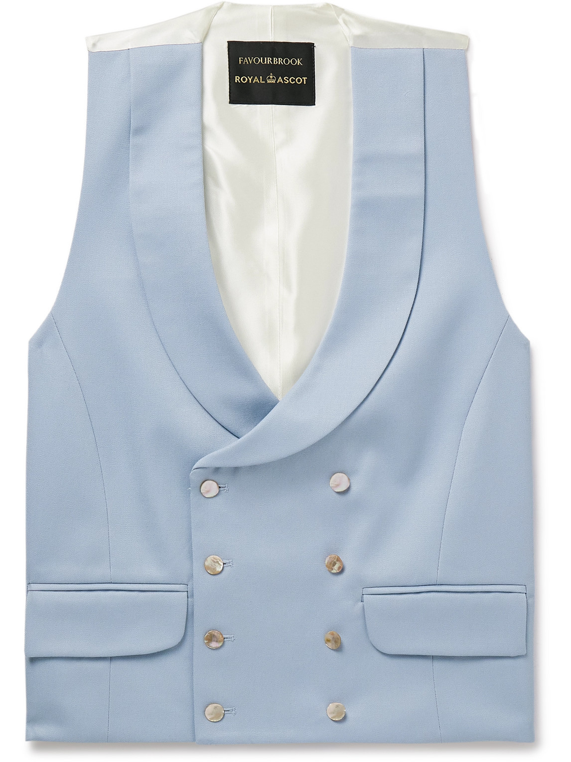 Favourbrook Slim-fit Shawl-collar Double-breasted Wool-twill And Satin Waistcoat In Blue