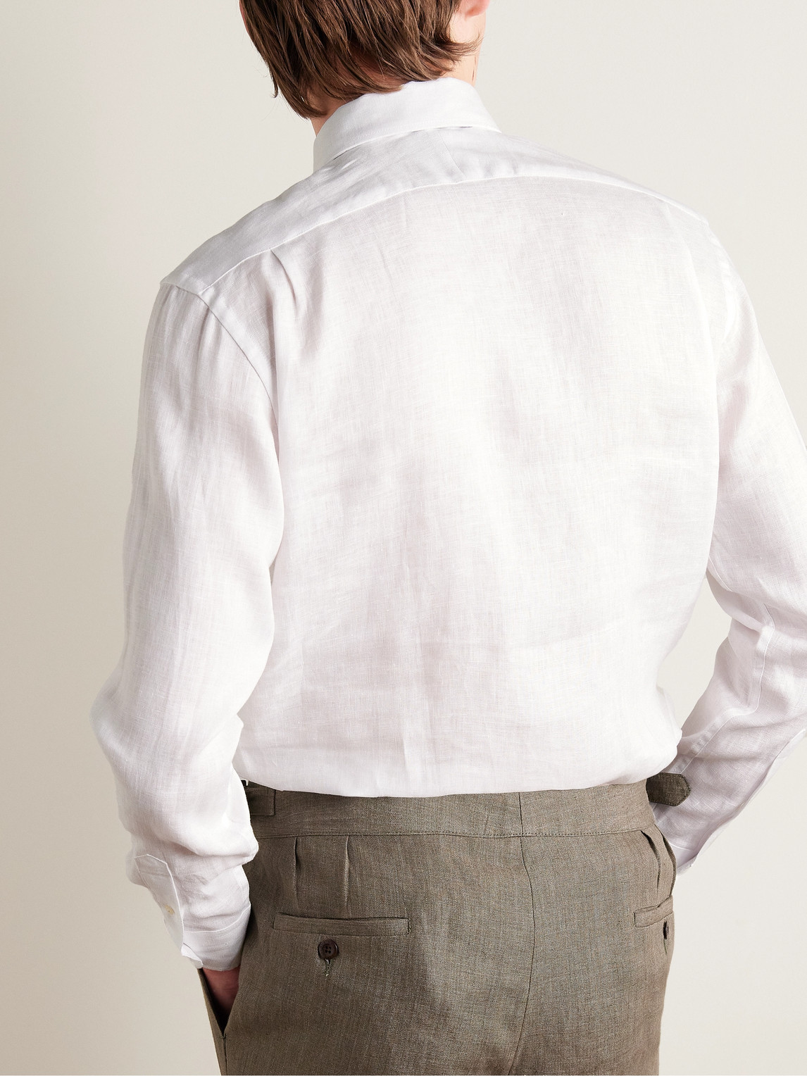 Shop Favourbrook Bridford Cutaway-collar Linen Shirt In White