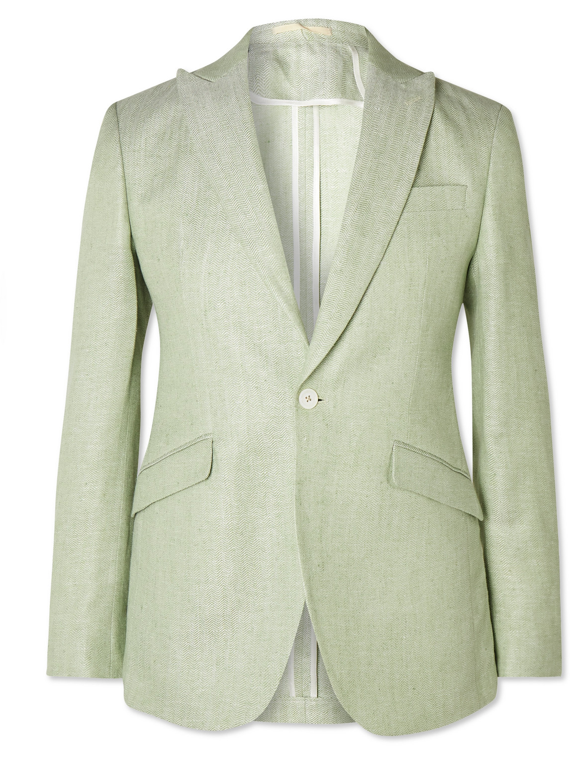 Favourbrook Ebury Herringbone Linen And Silk-blend Blazer In Green