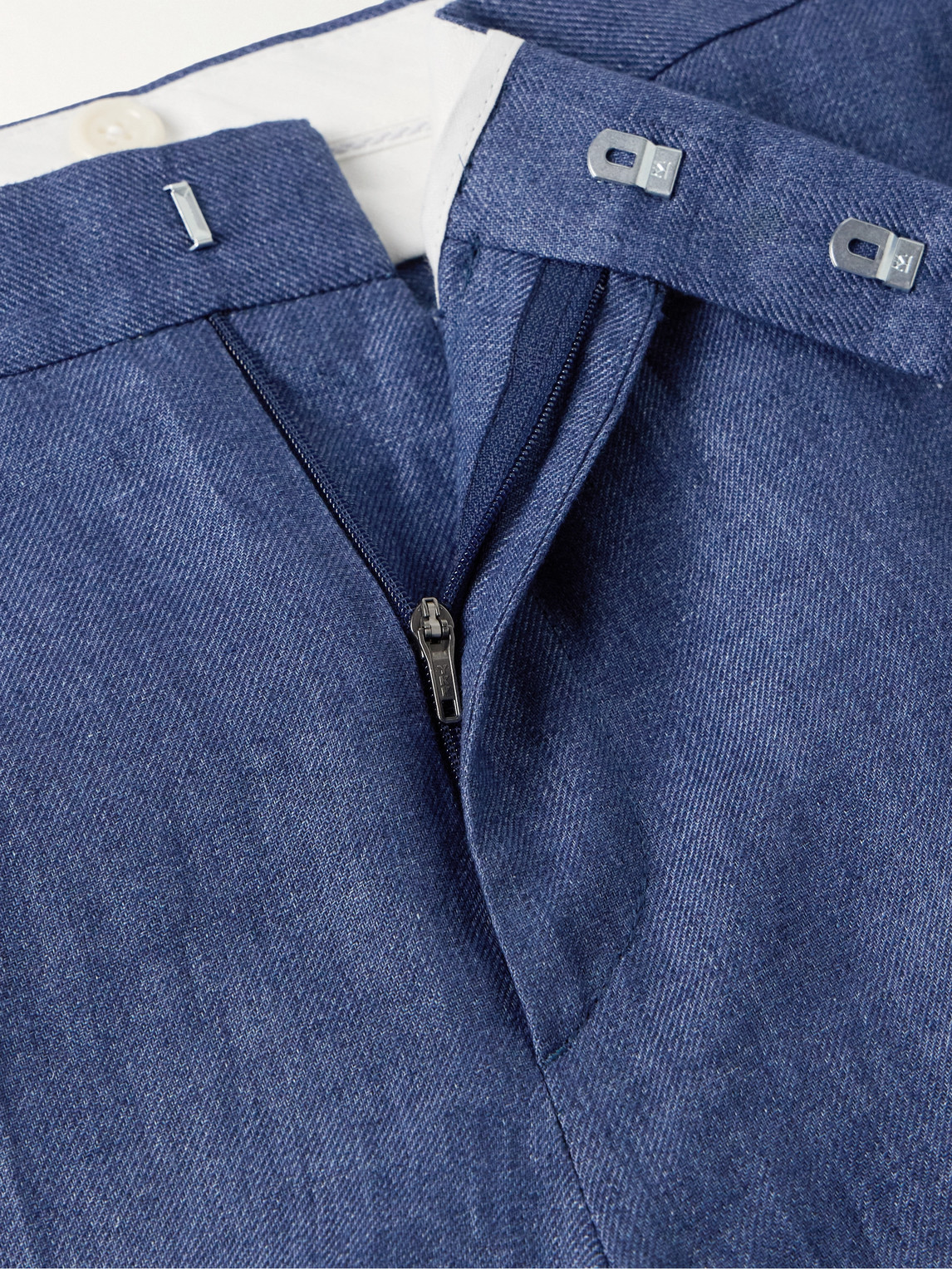 Shop Favourbrook Windsor Slim-fit Straight-leg Linen-twill Suit Trousers In Blue