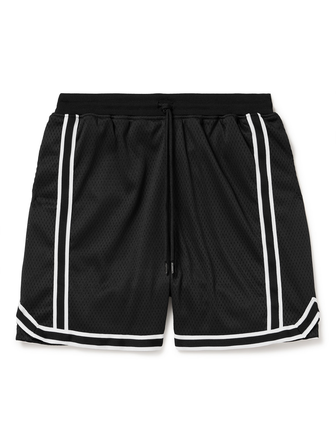 Shop John Elliott Straight-leg Striped Mesh Drawstring Shorts In Black