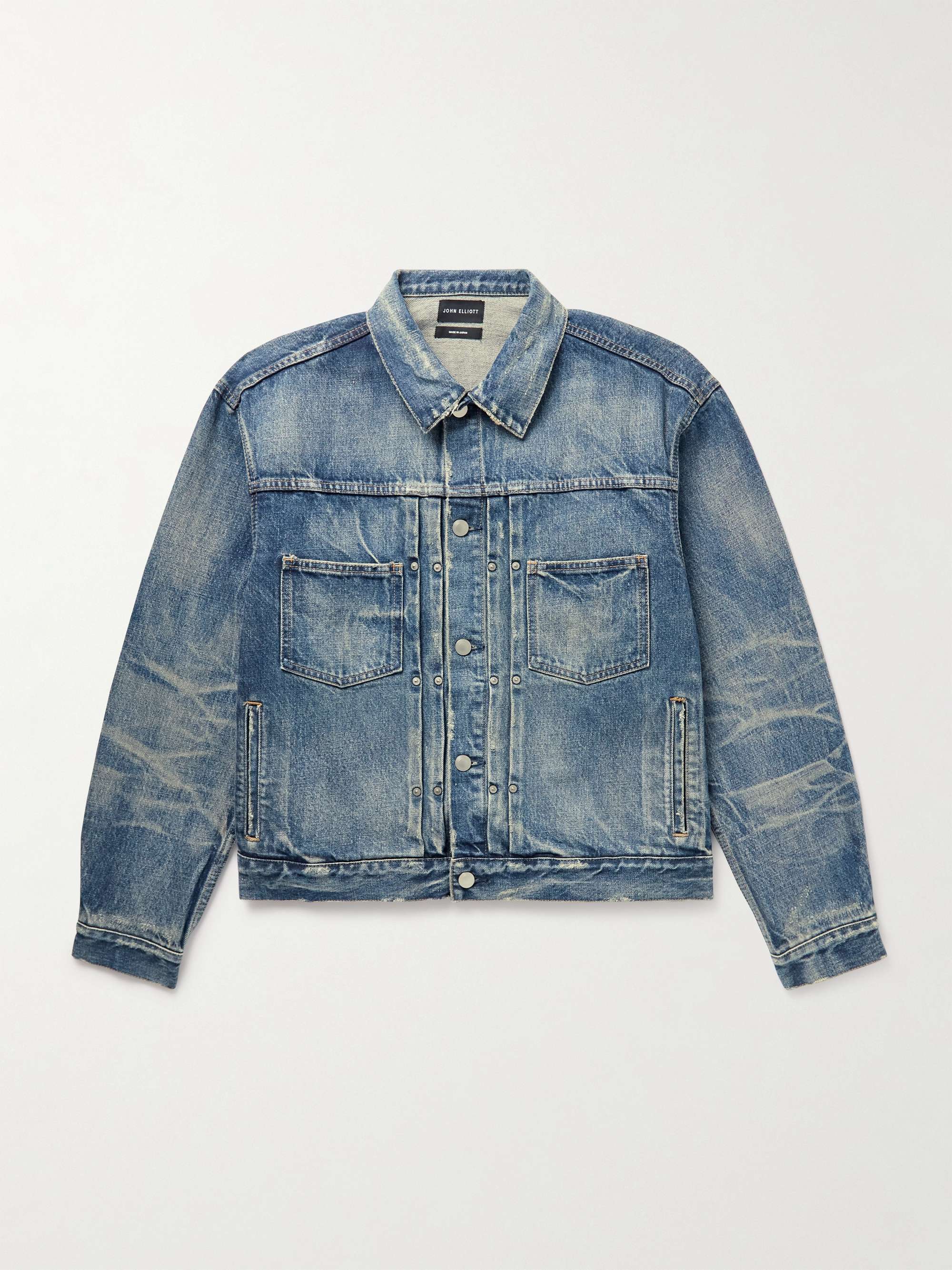 JOHN ELLIOTT Thumper Type II Cropped Distressed Denim Jacket for Men ...