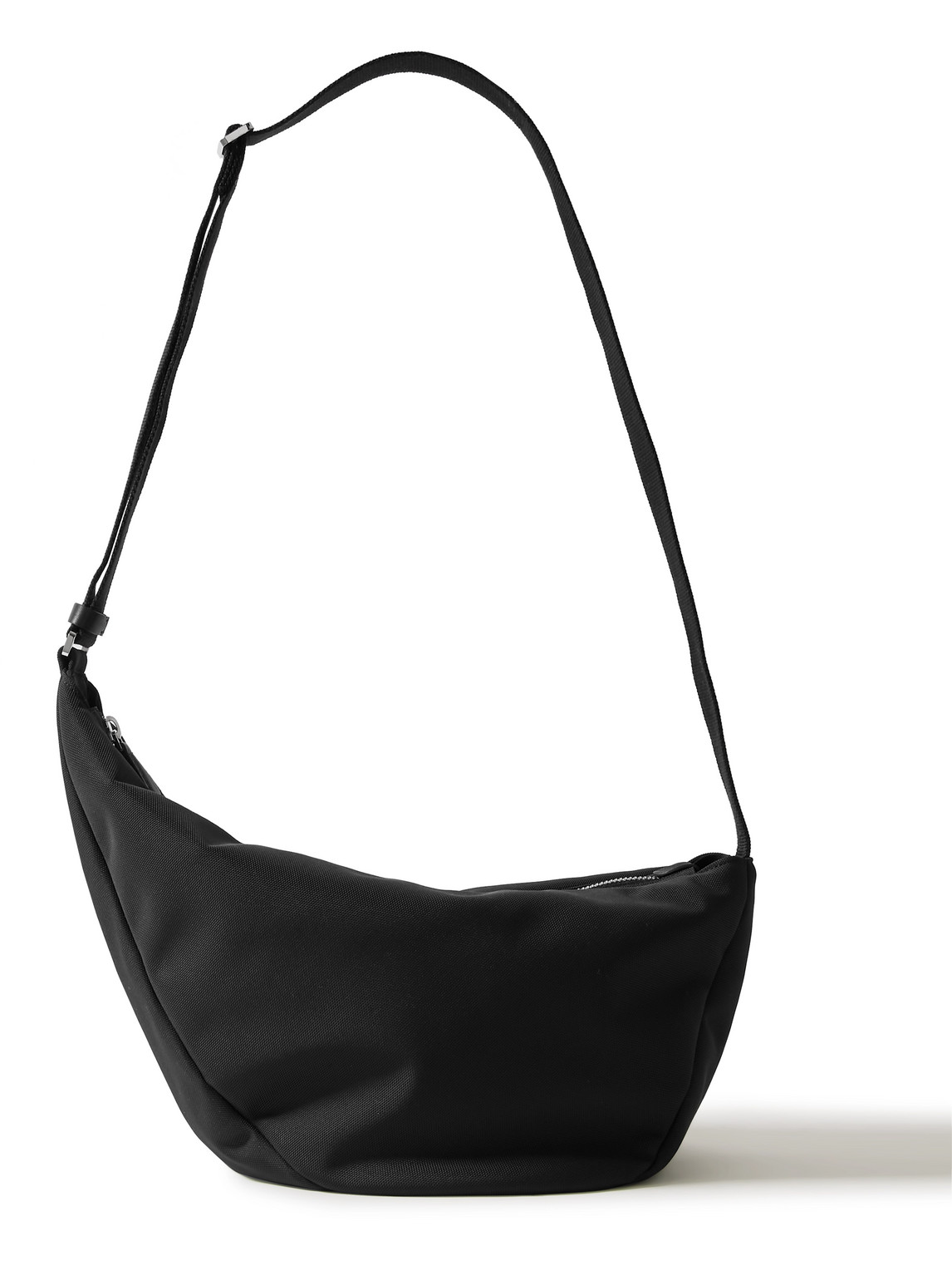 The Row Slouchy Banana Two Leather-trimmed Canvas Belt Bag In Black