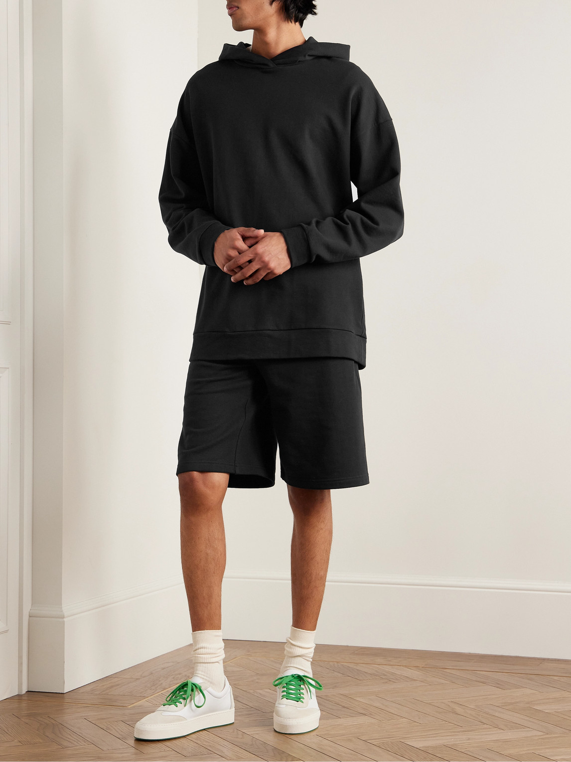 The Row Eston Wide-leg Cotton-jersey Shorts In Black
