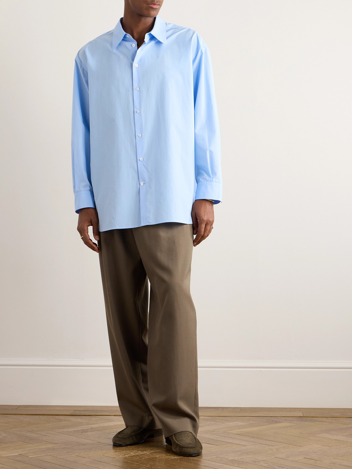 The Row Lukre Cotton Poplin Shirt In Blue