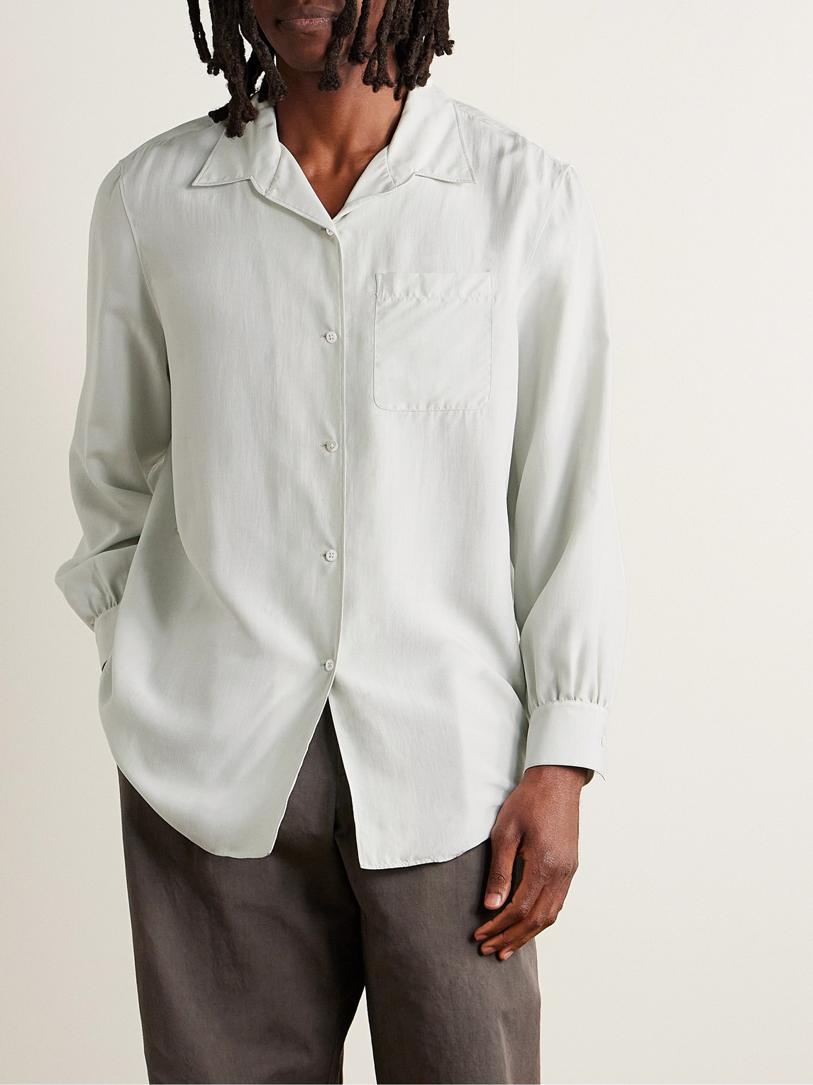 Shop The Row Kiton Camp-collar Silk Shirt In Gray
