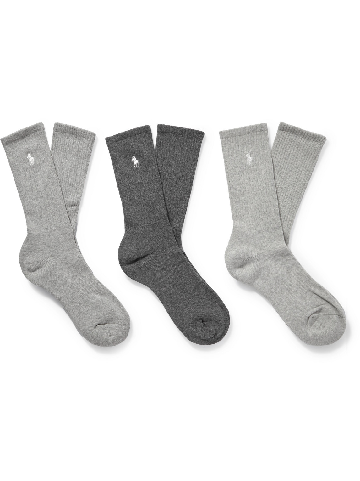 Polo Ralph Lauren Three-pack Logo-embroidered Ribbed Cotton-blend Socks In Gray