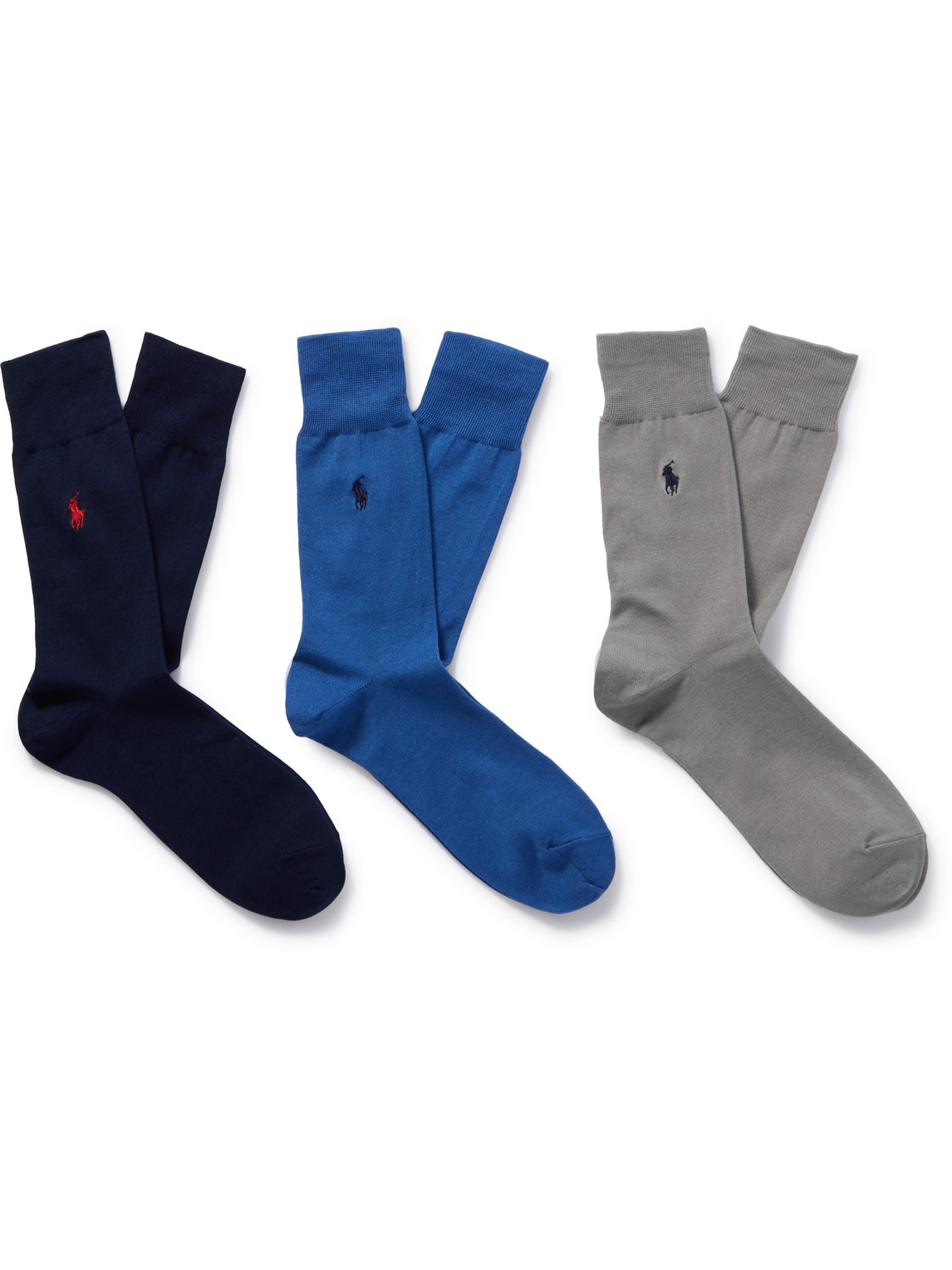 Polo Ralph Lauren Three-pack Logo-embroidered Cotton-blend Socks In Blue