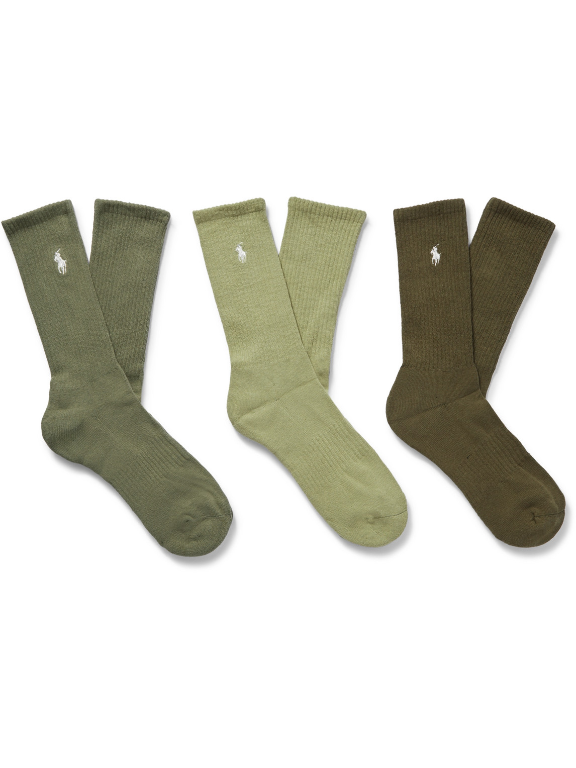 Polo Ralph Lauren Three-pack Logo-embroidered Ribbed Cotton-blend Socks In Green