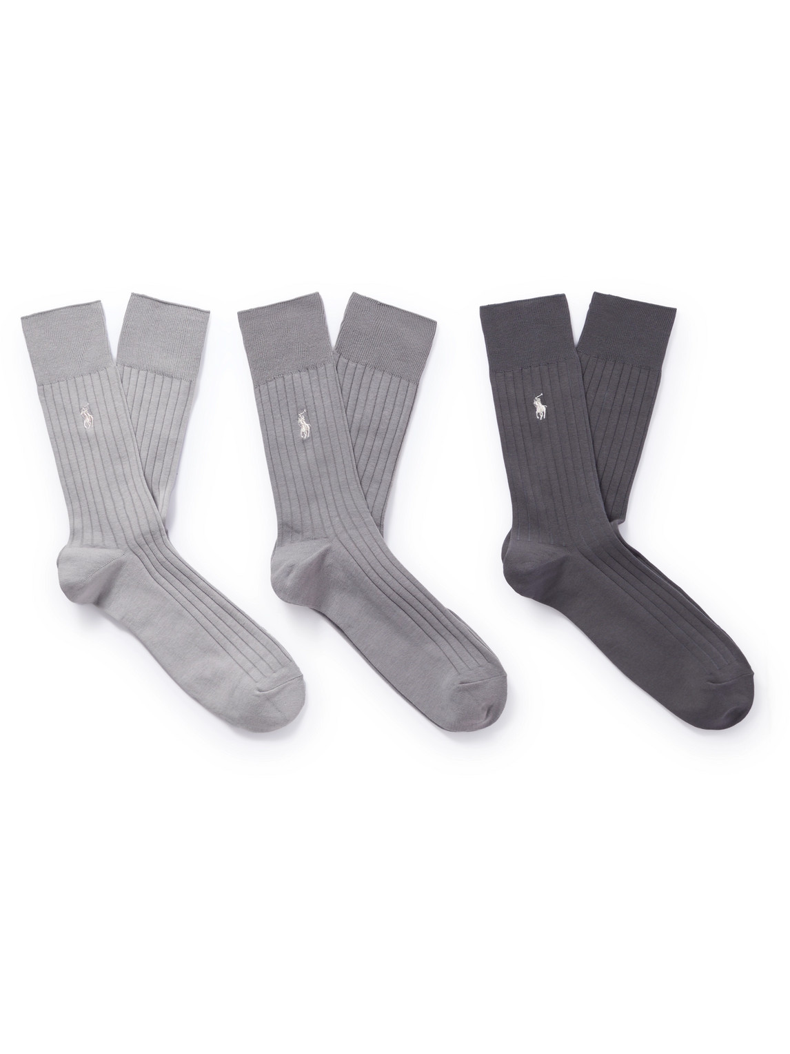 Polo Ralph Lauren Three-pack Logo-embroidered Ribbed Cotton-blend Socks In Grey
