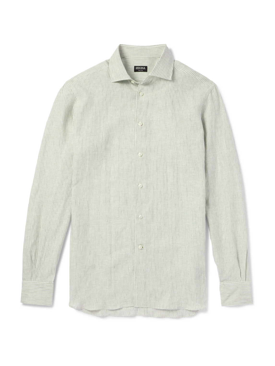 Zegna Striped Oasi Linen Shirt In Green