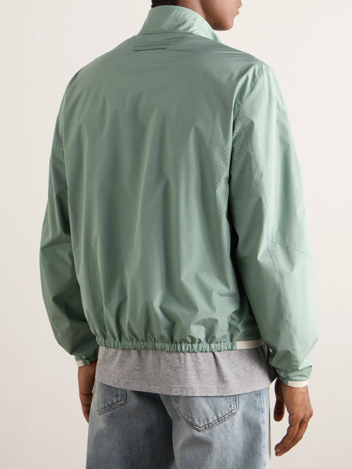  Zegna - Leather-trimmed Silk Bomber Jacket - Men - Green - It 50 