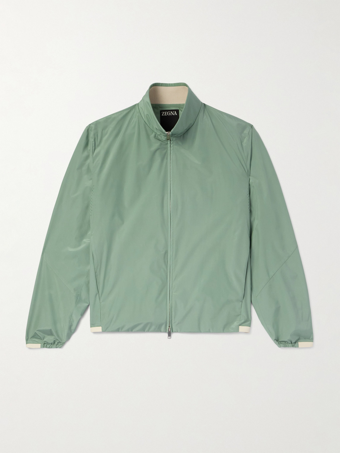 Leather-Trimmed Silk Bomber Jacket