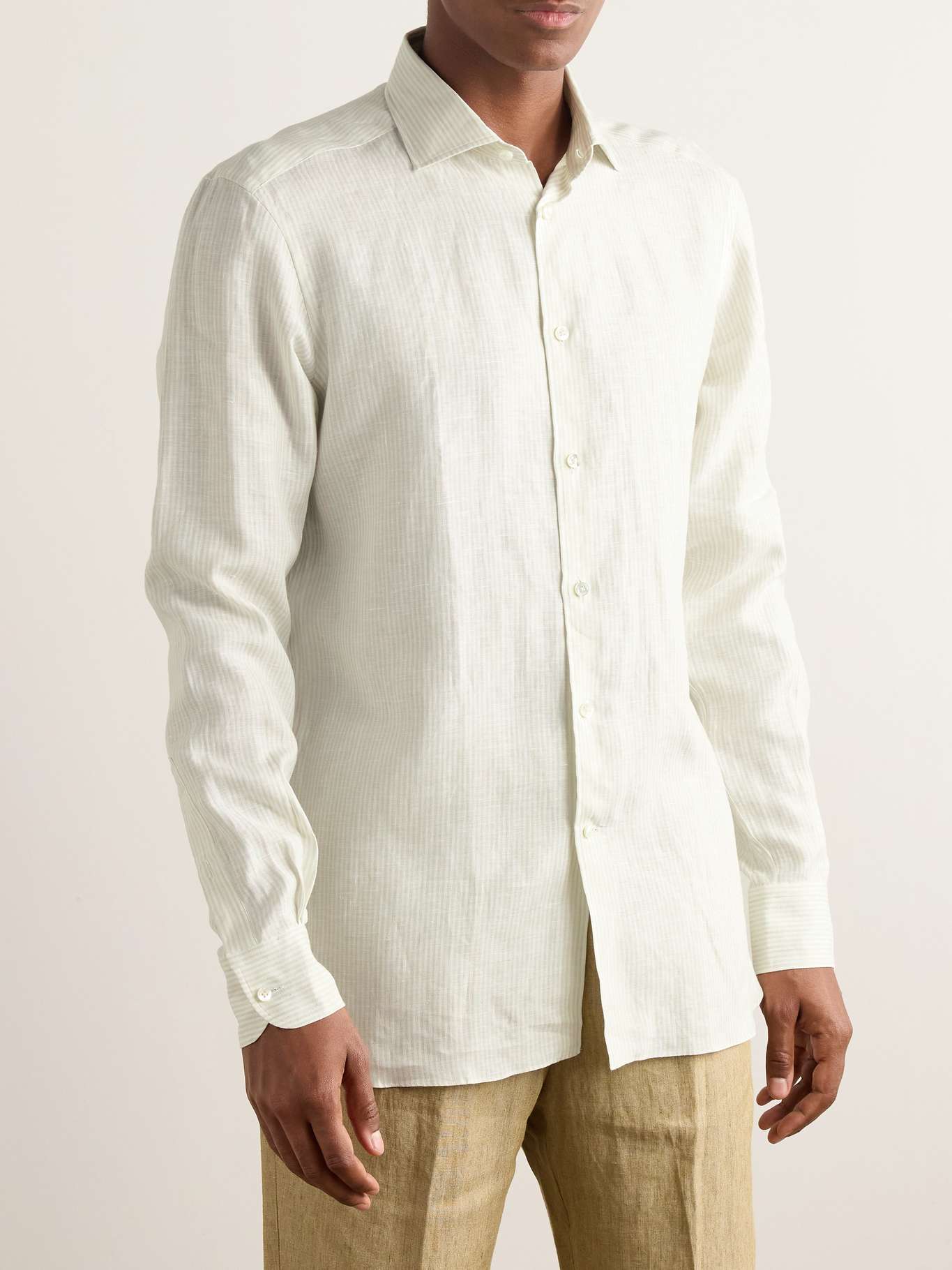 MANZINI MZL-304 2PC Solid Color Linen Shirt Set Natural main image 0