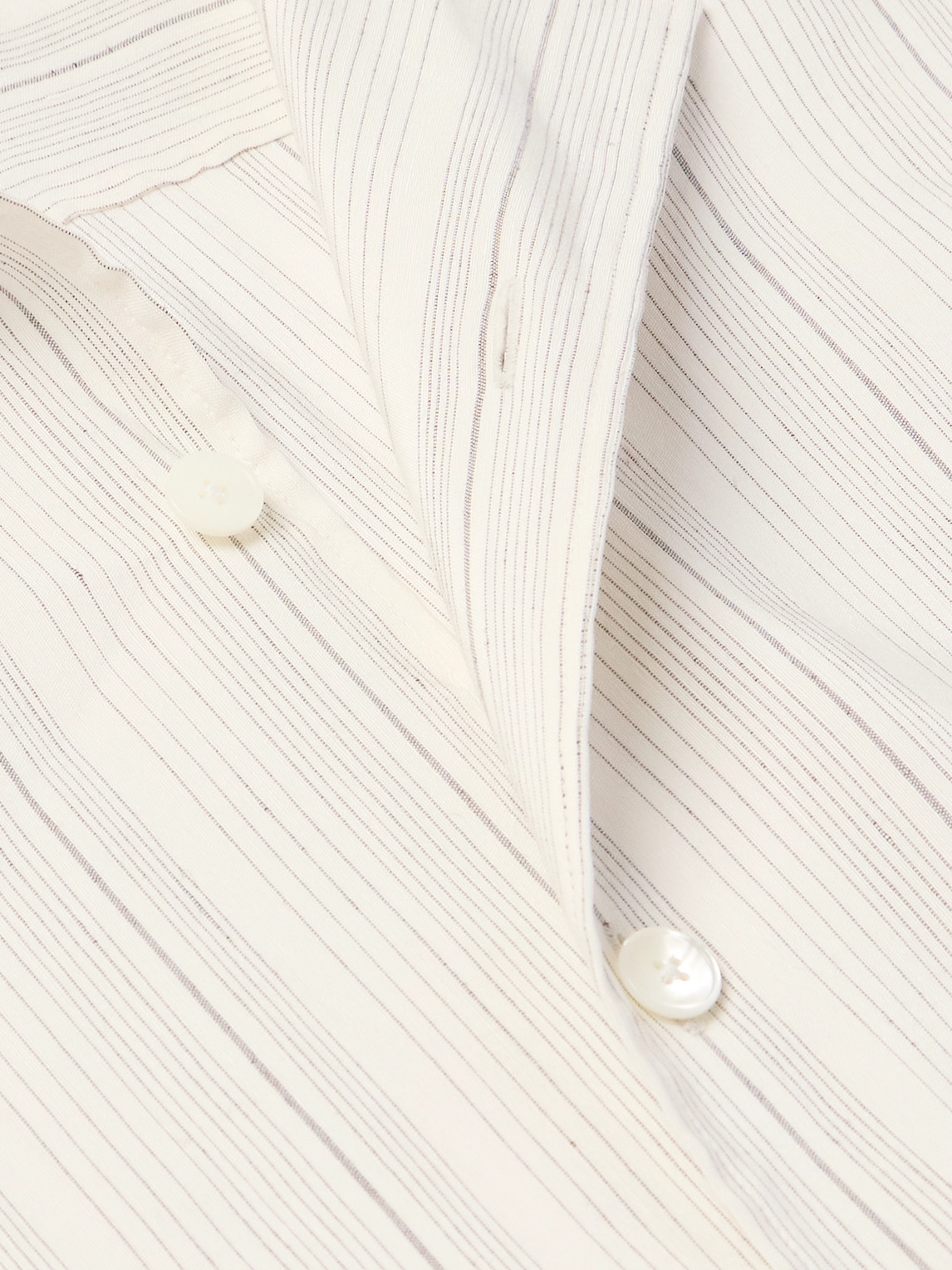 Zegna Camp-collar Striped Linen And Silk-blend Shirt In Neutrals