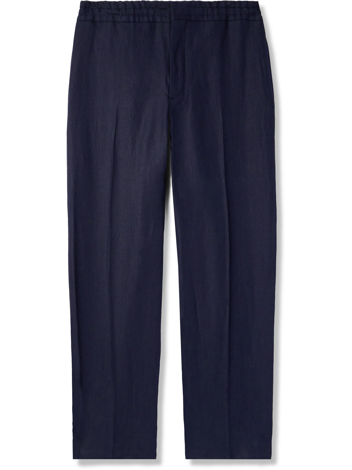 Zegna Tapered Oasi Linen Trousers In Blue