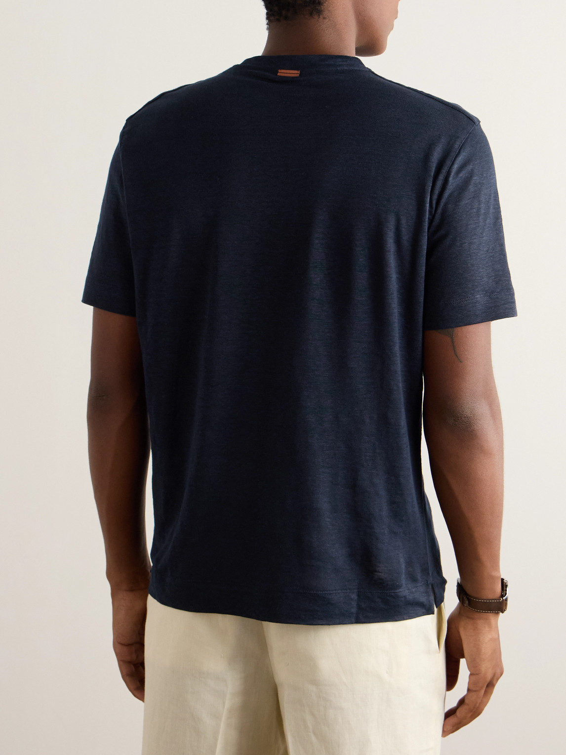 Zegna Pure Linen Jersey T-shirt In Blue