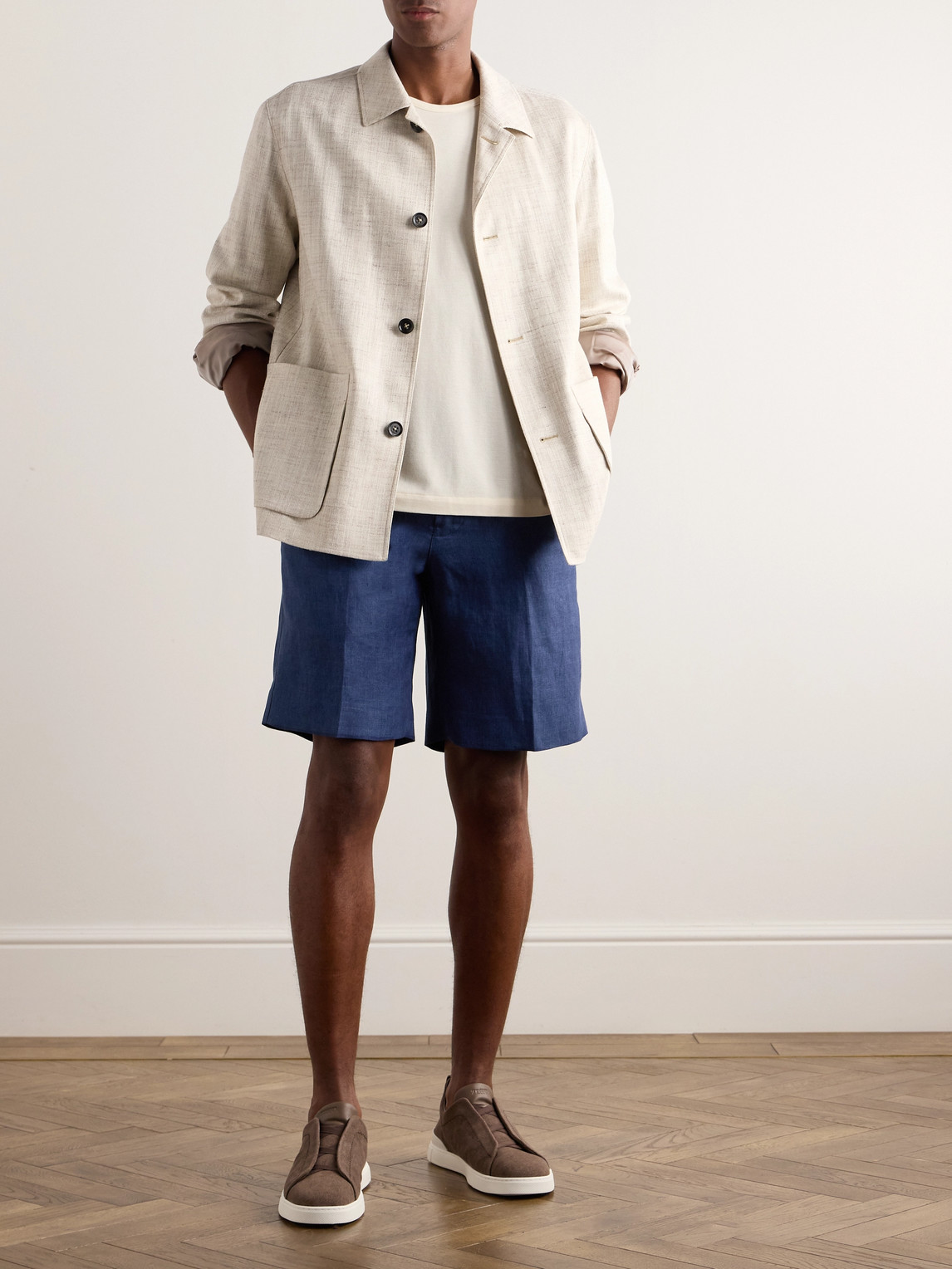 Zegna Straight-leg Oasi Linen Shorts In Blue