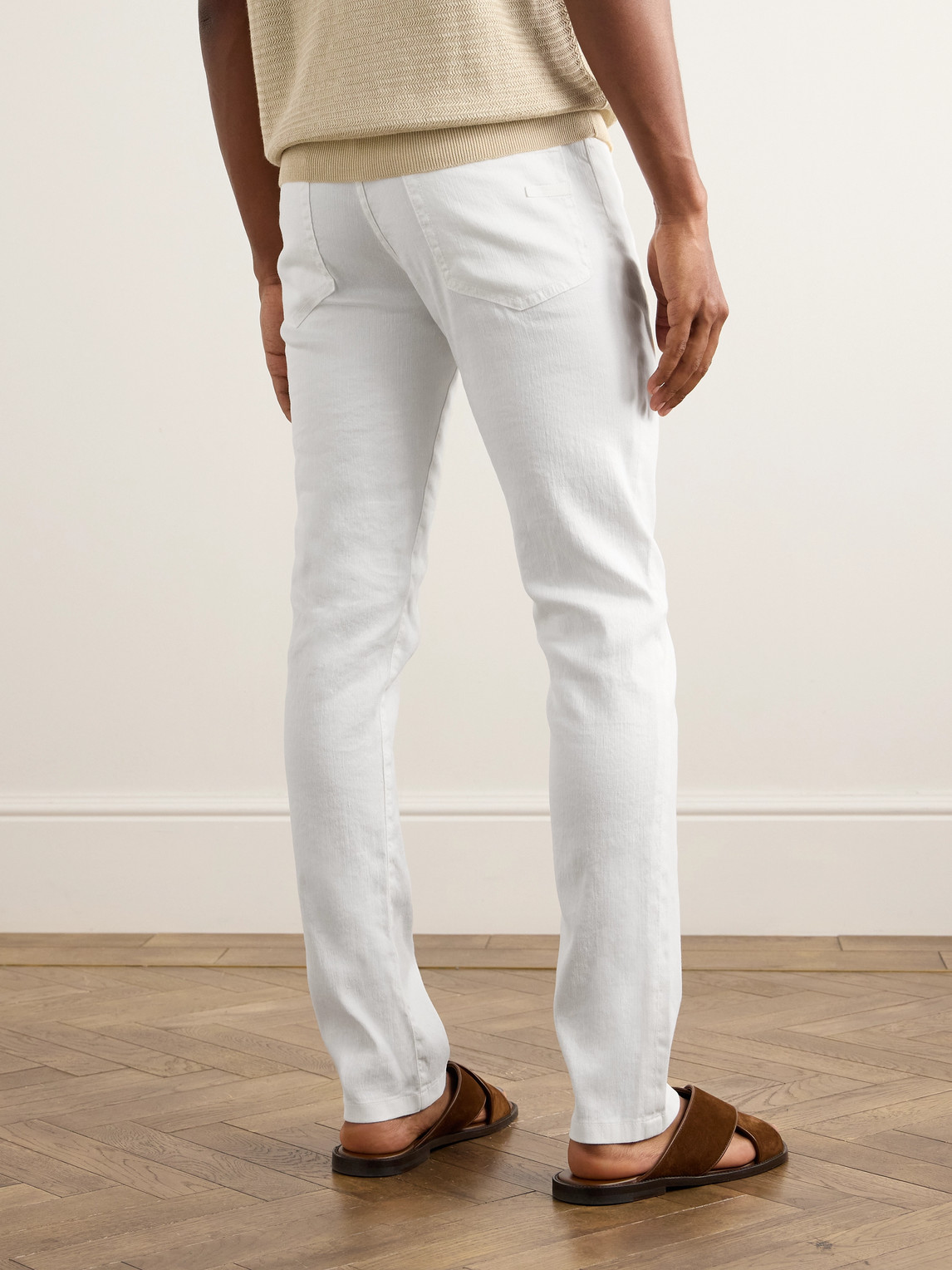 Zegna Roccia Slim-fit Straight-leg Garment-dyed Linen-blend Trousers In White