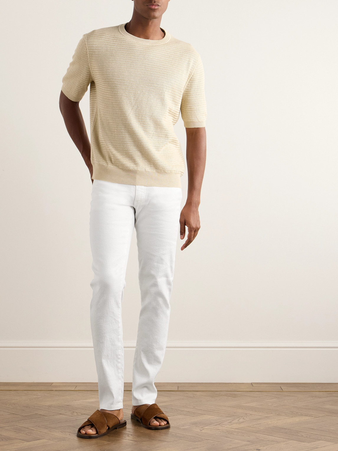 Zegna Roccia Slim-fit Straight-leg Garment-dyed Linen-blend Trousers In White