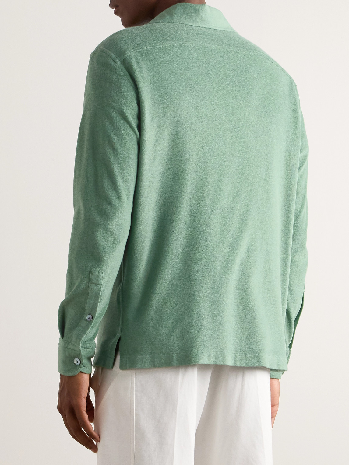 Shop Zegna Camp-collar Cotton And Silk-blend Terry Shirt In Green