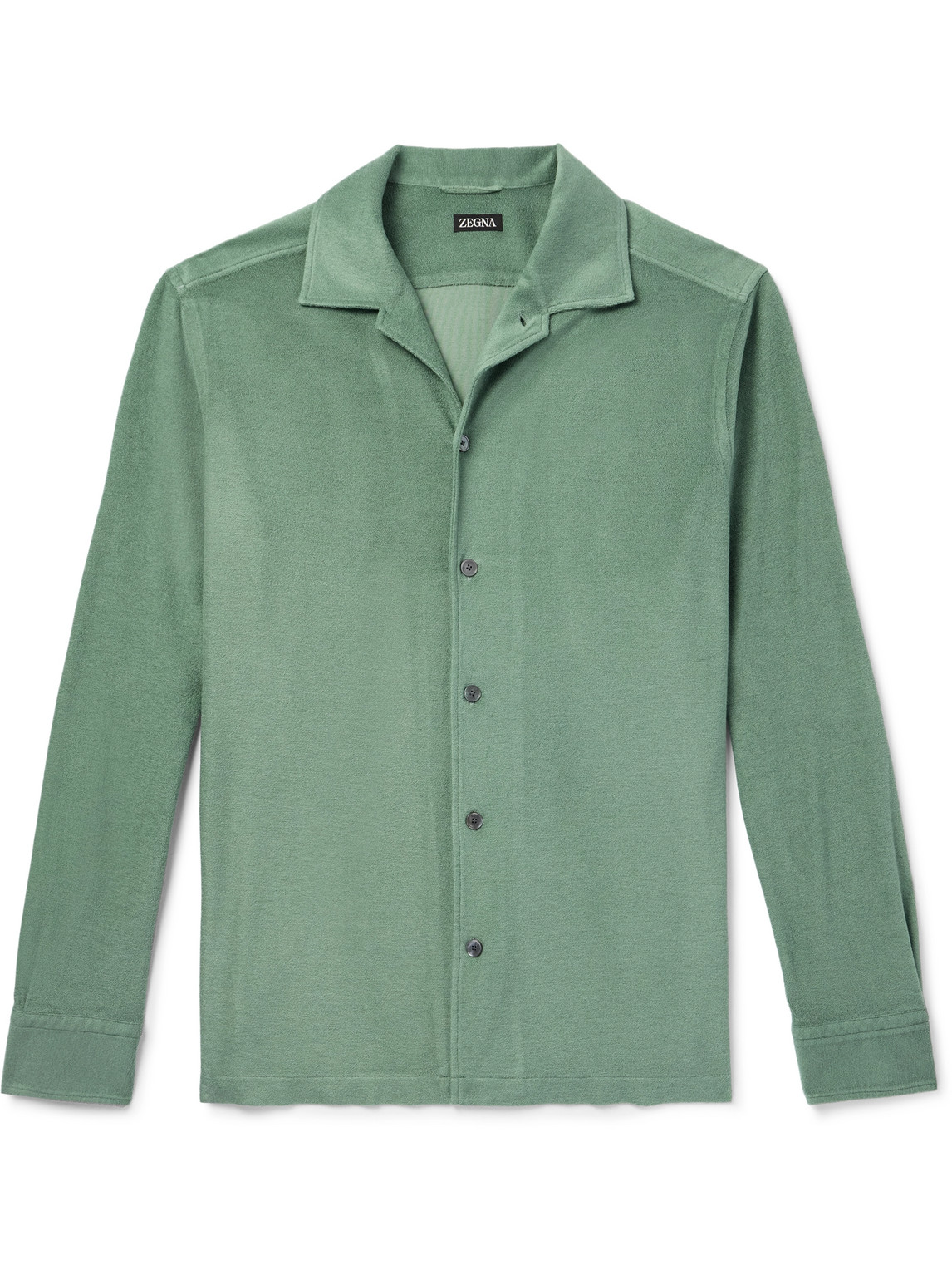 ZEGNA CAMP-COLLAR COTTON AND SILK-BLEND TERRY SHIRT