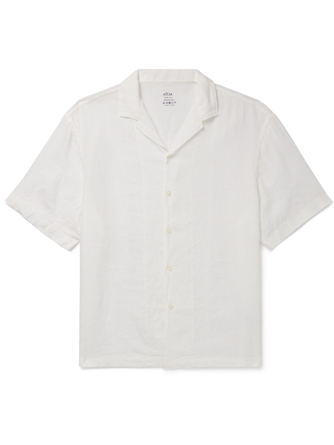 Altea Bart Camp-collar Garment-dyed Linen Shirt In White