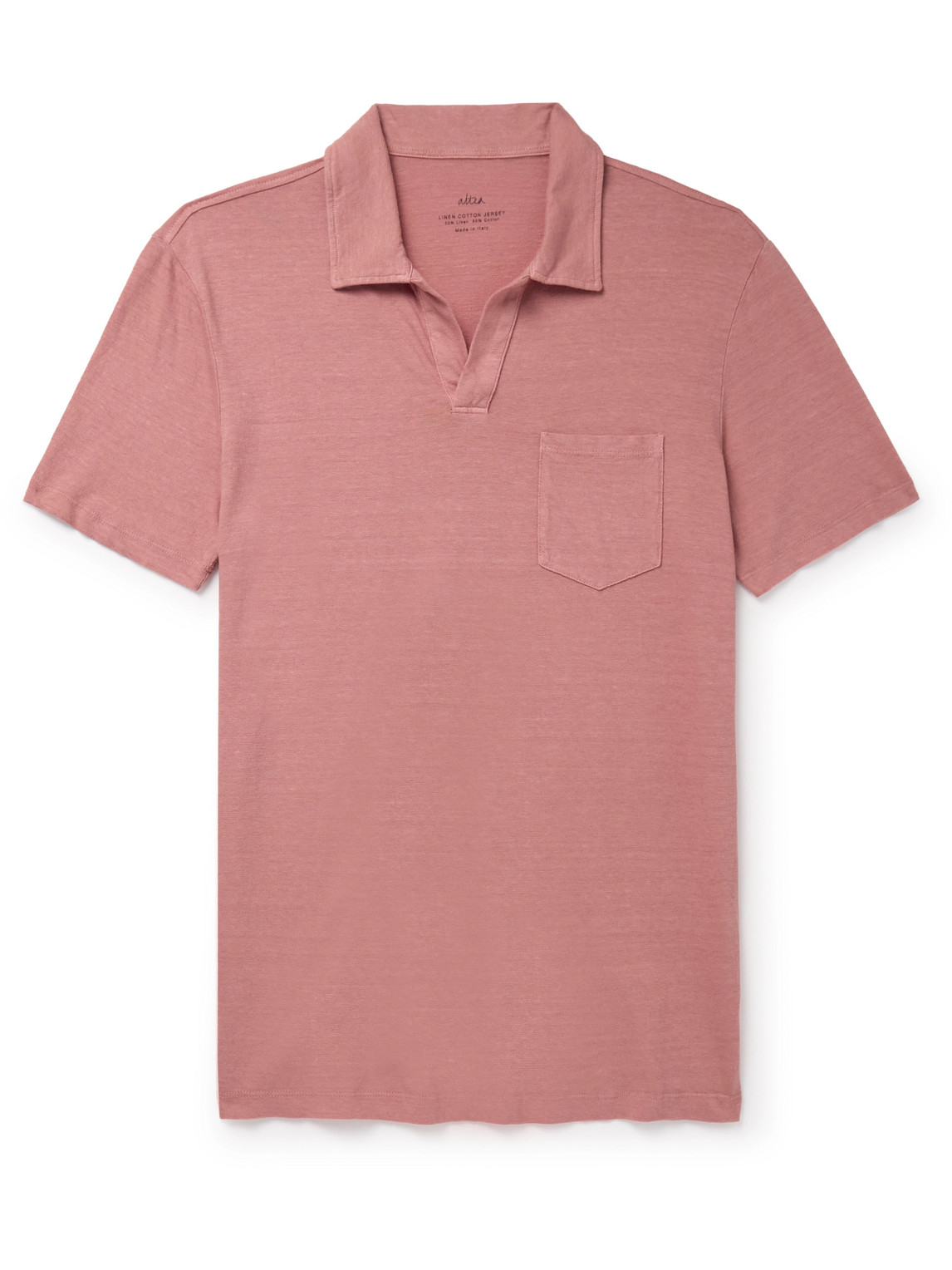 Shop Altea Dennis Cotton And Linen-blend Polo Shirt In Pink