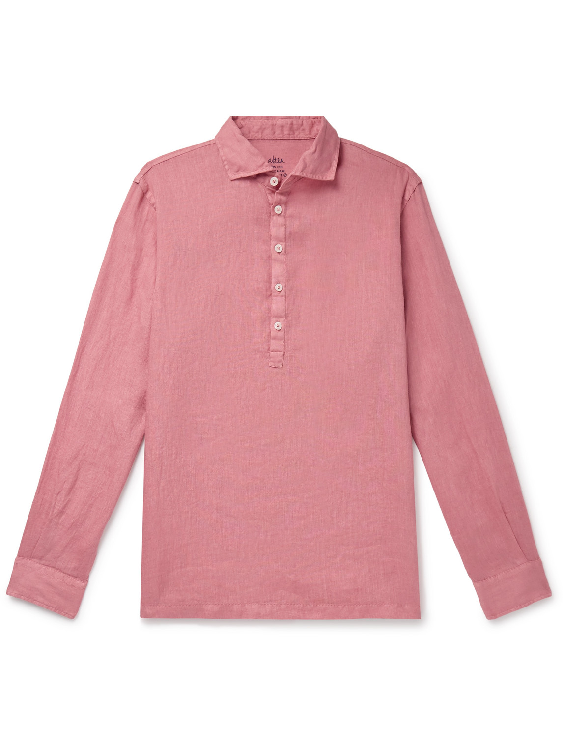 Altea Tyler Garment-dyed Linen Half-placket Shirt In Pink