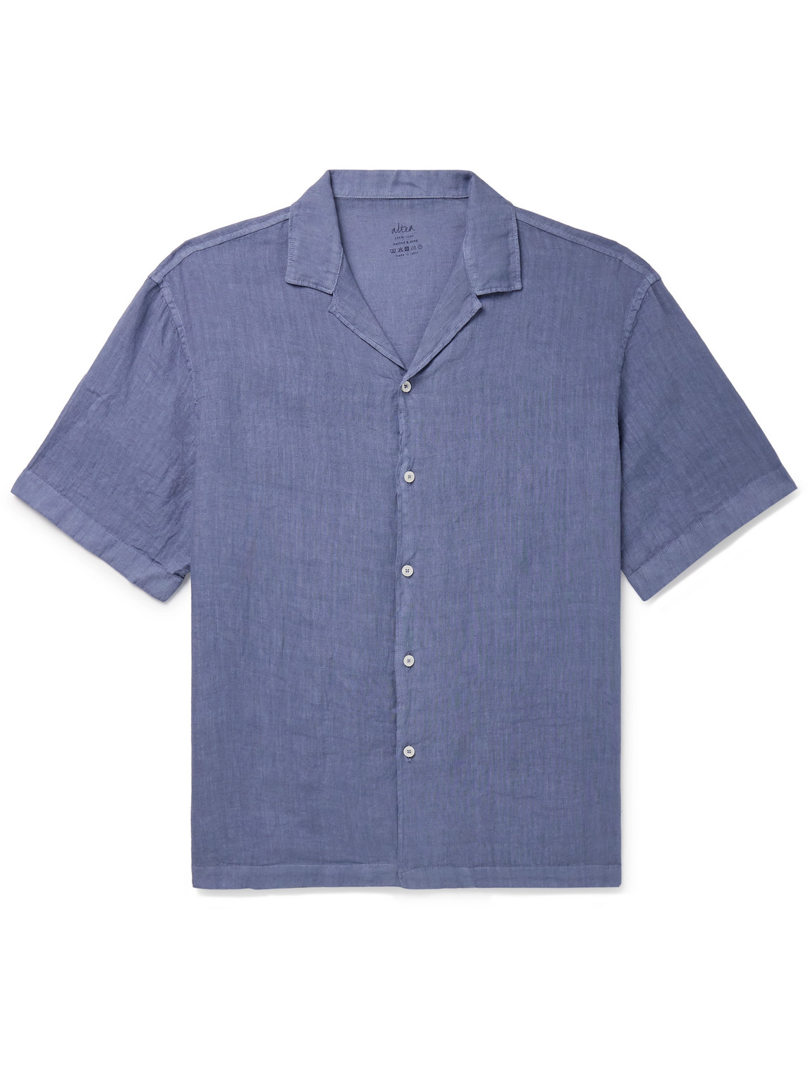 Altea Bart Camp-collar Garment-dyed Linen Shirt In Blue