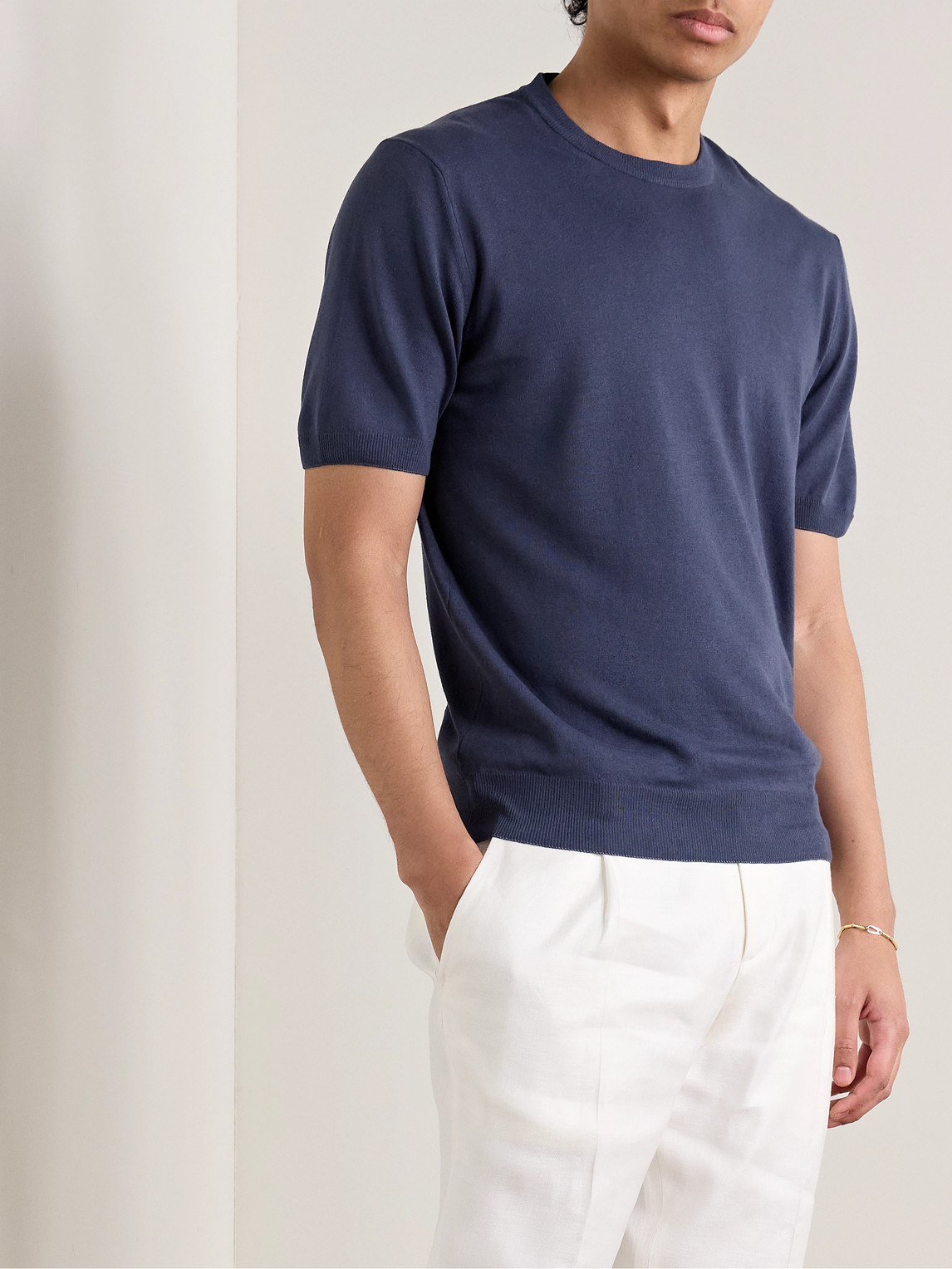 Shop Altea Slim-fit Linen And Cotton-blend T-shirt In Blue