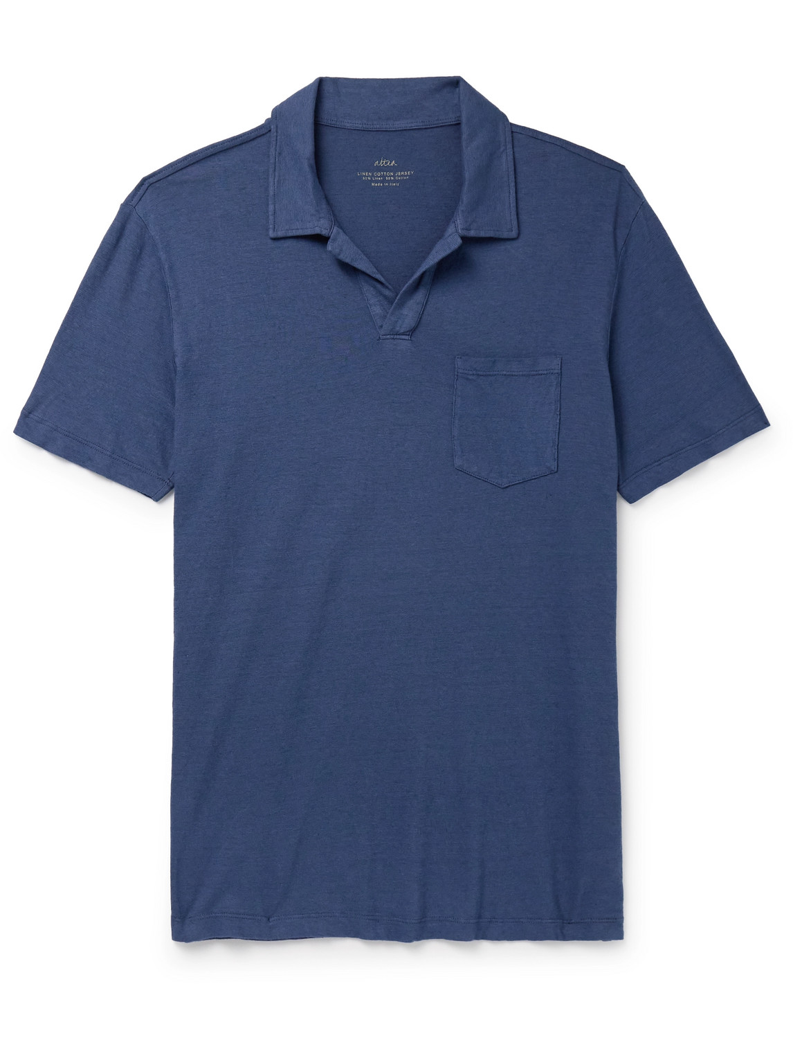 Altea Dennis Cotton And Linen-blend Polo Shirt In Blue