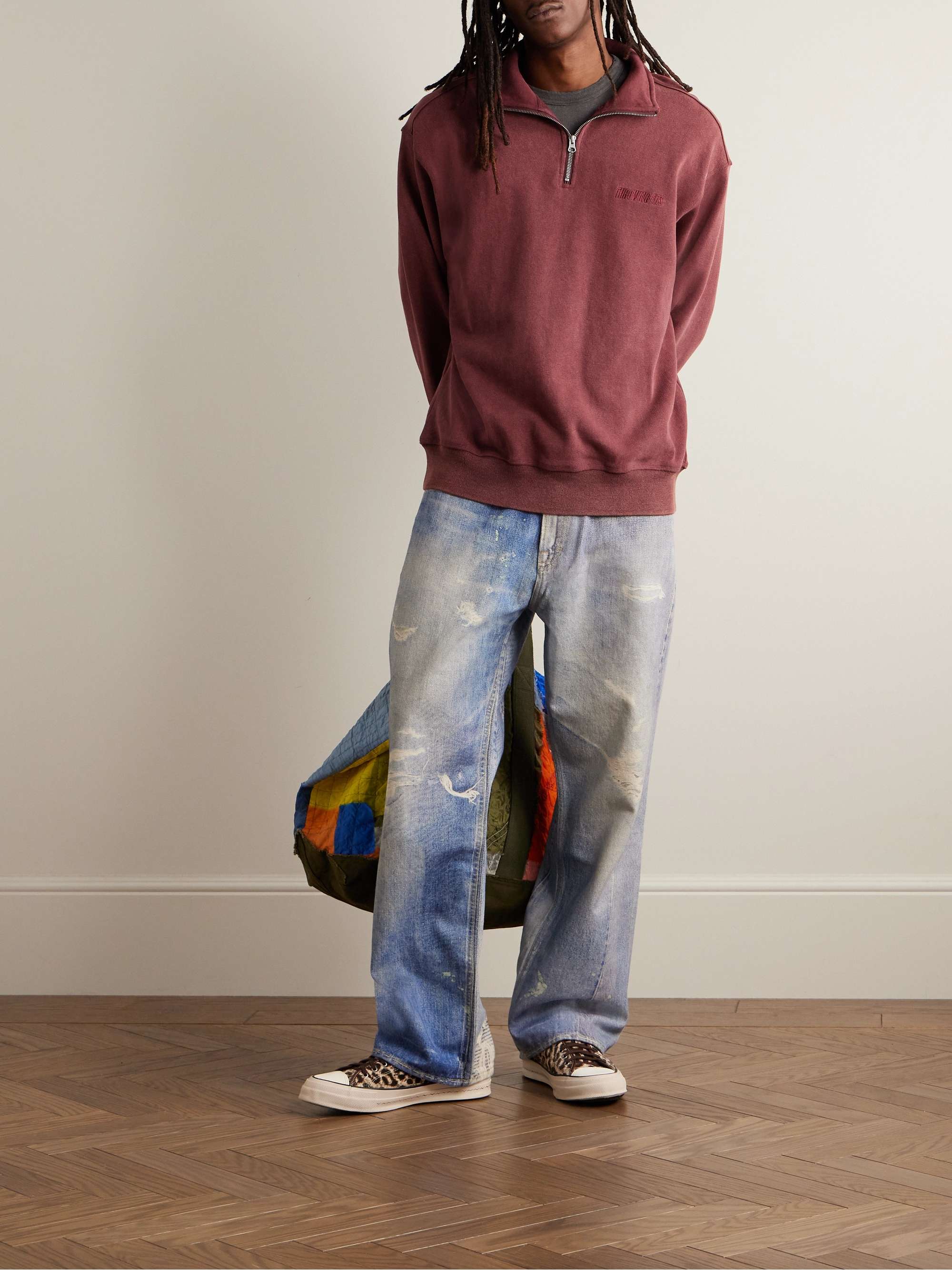 THROWING FITS LogoEmbroidered CottonJersey HalfZip Sweatshirt for