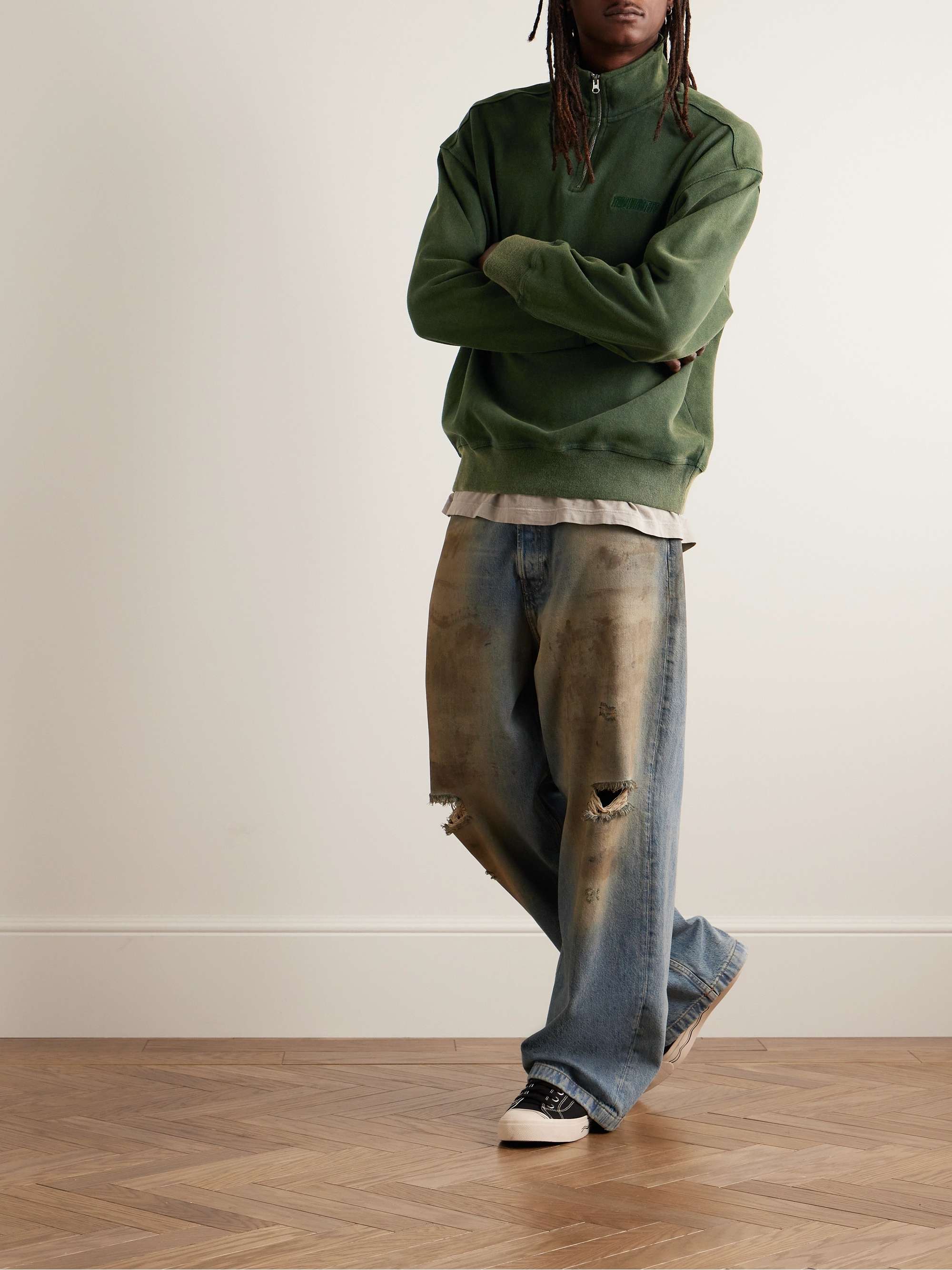 THROWING FITS LogoEmbroidered CottonJersey HalfZip Sweatshirt for